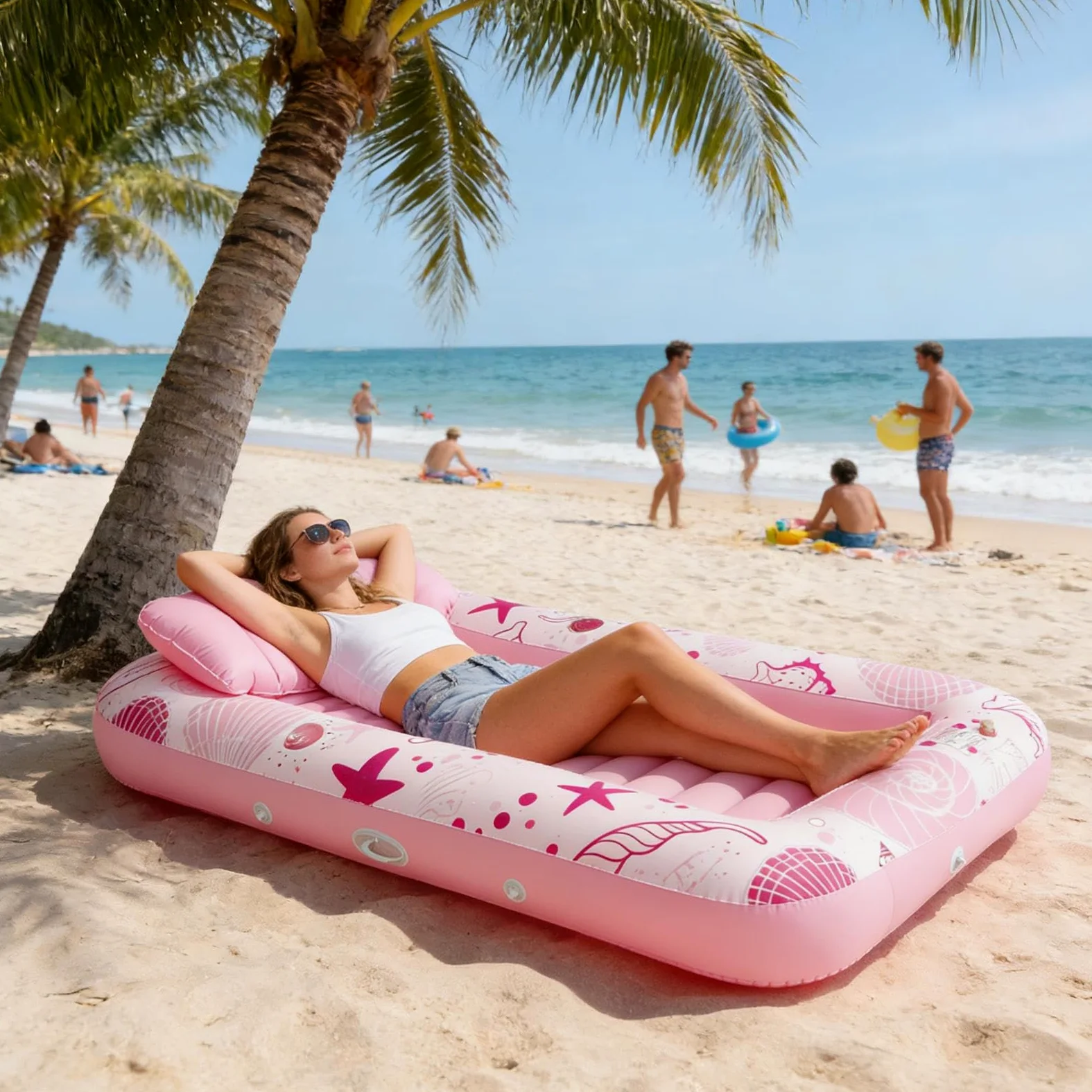 Sedia a sdraio per piscina abbronzante, galleggiante da letto confortevole, sedie a sdraio gonfiabili da 72,83x45,28 pollici con portabicchiere, materasso ad aria in PVC, galleggiante per piscina con
