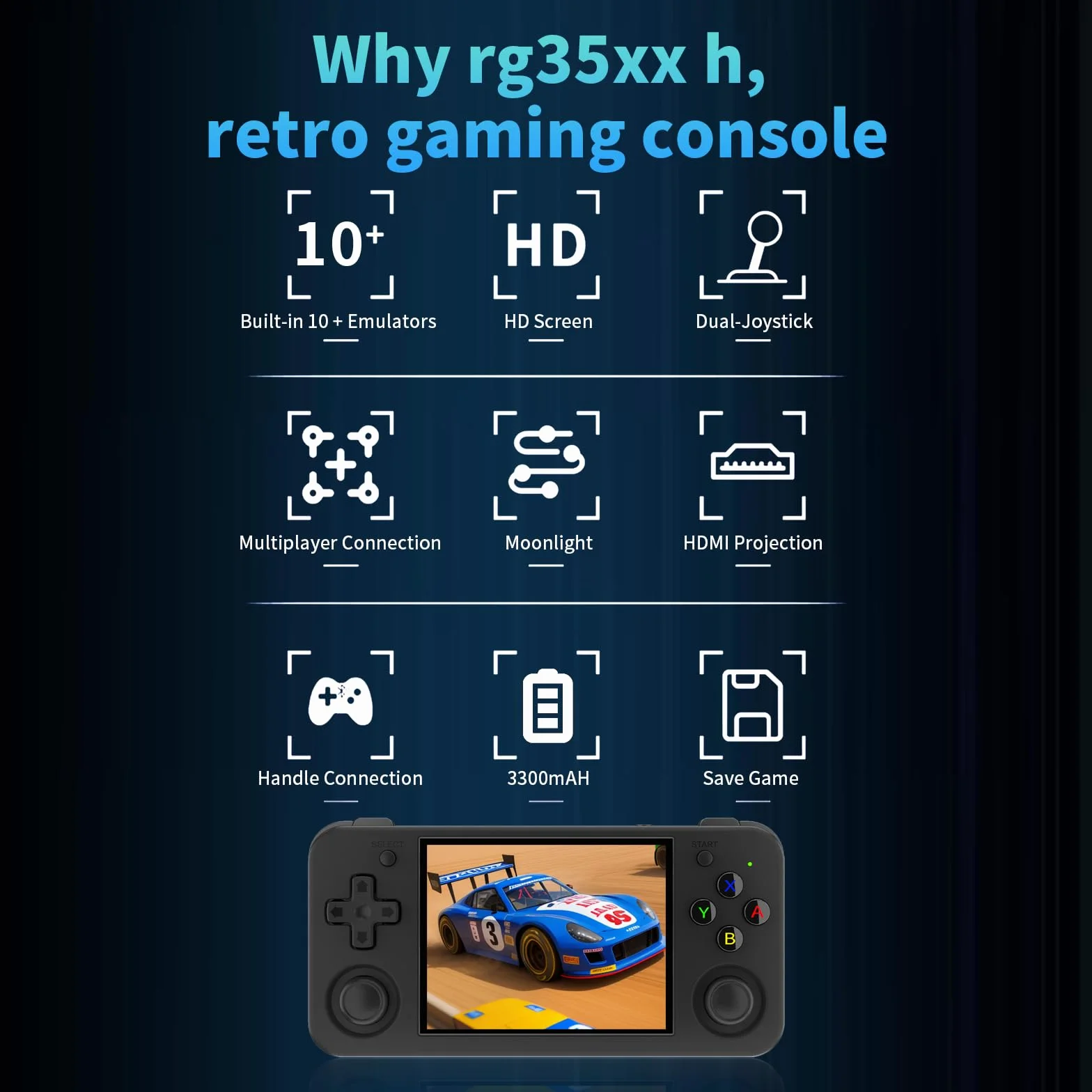 RG35XX H, Anbernic, console di gioco portatile retrò con scheda 64GTF, design a doppio joystick, schermo HD da 3,5 pollici, dura fino a 8 ore di batteria ad alta capacità per una migliore esperienza