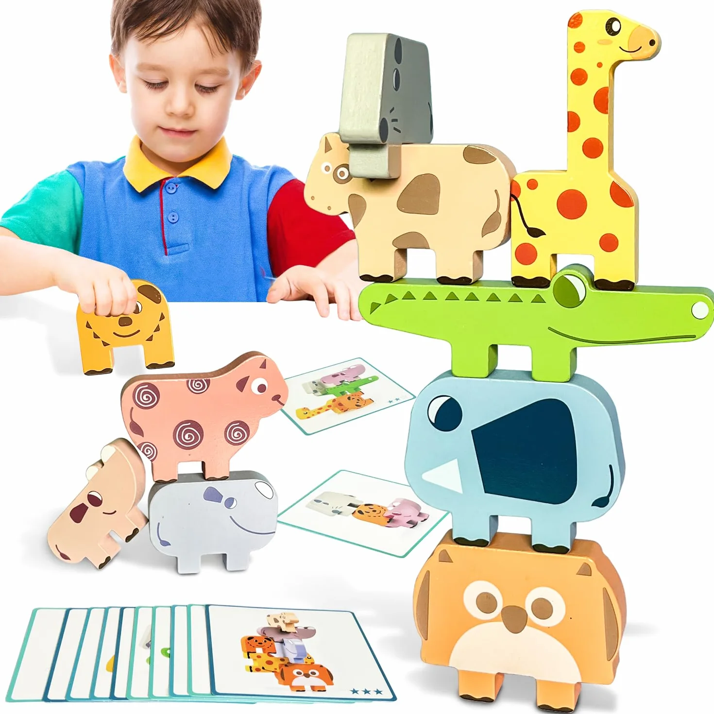 Giochi Legno Bambini, Montessori Impilabili Animali Blocchi Costruzione, Bambino Educativi Gioco Equilibrio Giocattolo in Legno Regalo per Bimbo Ragazzi Ragazze 2 3 4 Anni