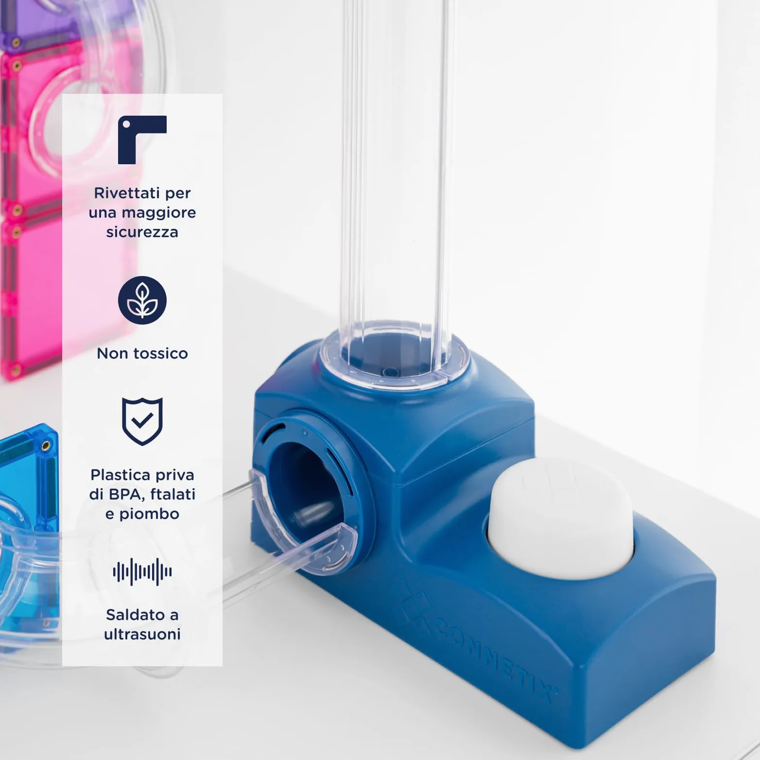 CONNETIX Piastrelle Magnetiche Pista Biglie Launcher Pack, 47 Pezzi | Lancia in alto, costruisci ed esplora forza e movimento con un potente lanciatore, tubi e sfere di legno. Dai 3+ anni.