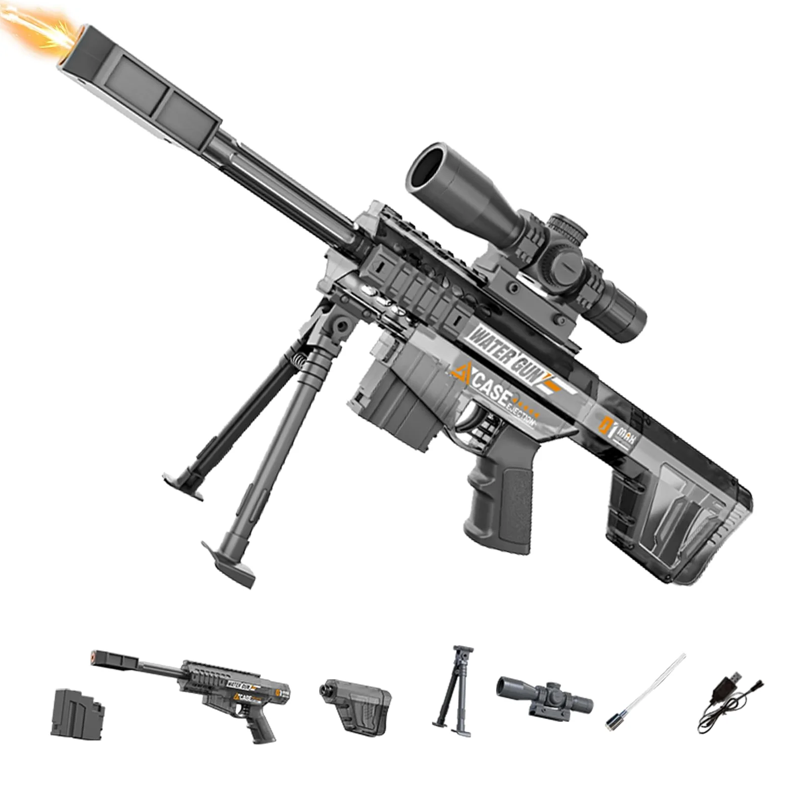 Maxee Pistola ad acqua elettrica, pistola a spruzzo automatica con un pulsante, per bambini, adulti, piscina, feste, spiaggia all'aperto, colore nero