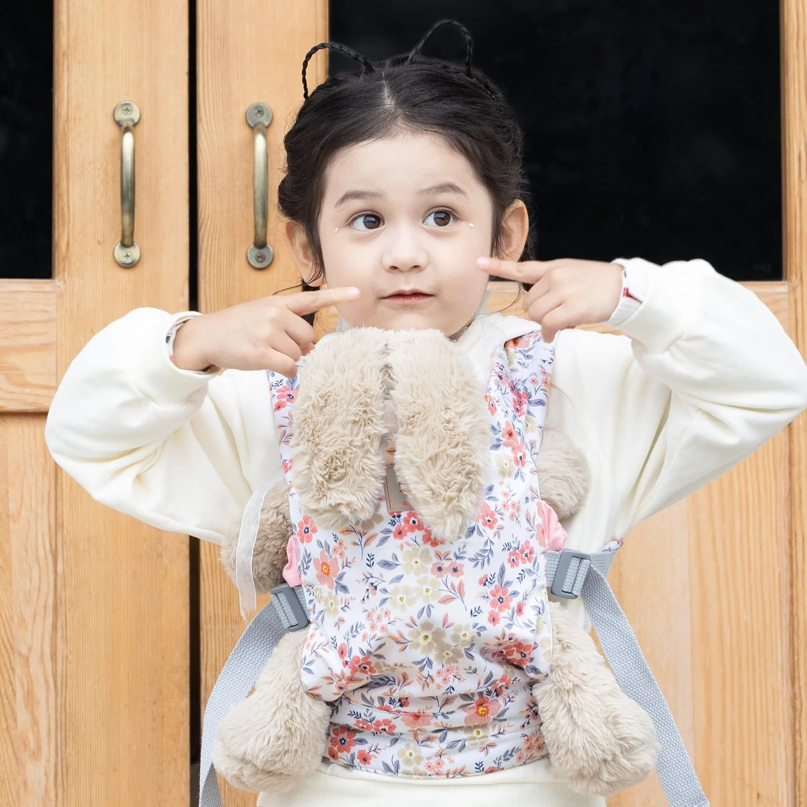 GAGAKU Porta Bambole Anteriore e Marsupio per Bambole, Accessori per Bambole in Cotone con Animali di Peluche, Porta Bambole con Cinghie Regolabili per Bambine - Fiore di Prugna