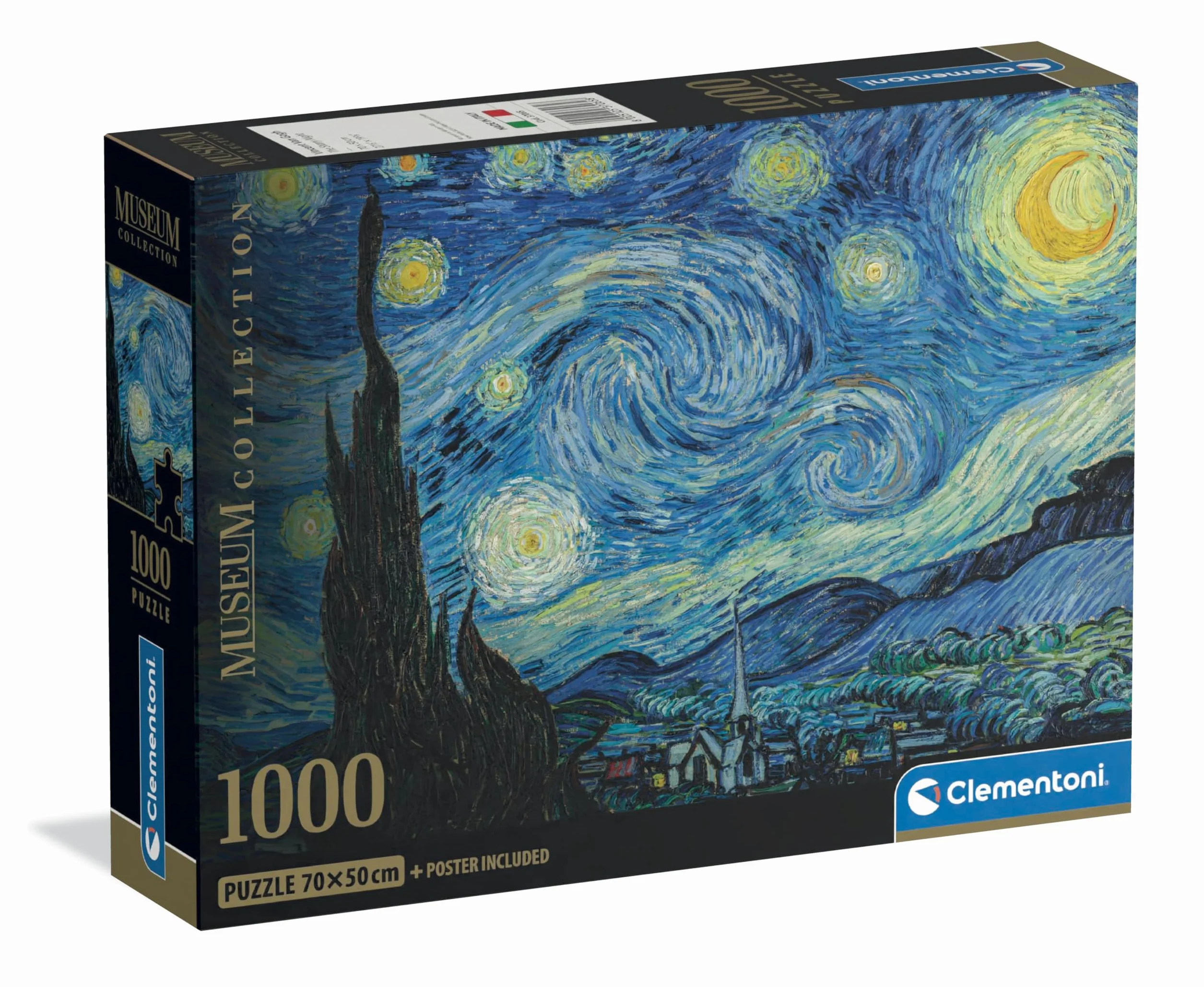 Clementoni - Puzzle Van Gogh 1000 Pezzi Arte per Adulti e Ragazzi, Museum Collection, Tema Notte Stellata, con Poster Incluso, Compact Box, Idea Regalo Uomo e Donna, Made in Italy, 70x50 cm, 37065