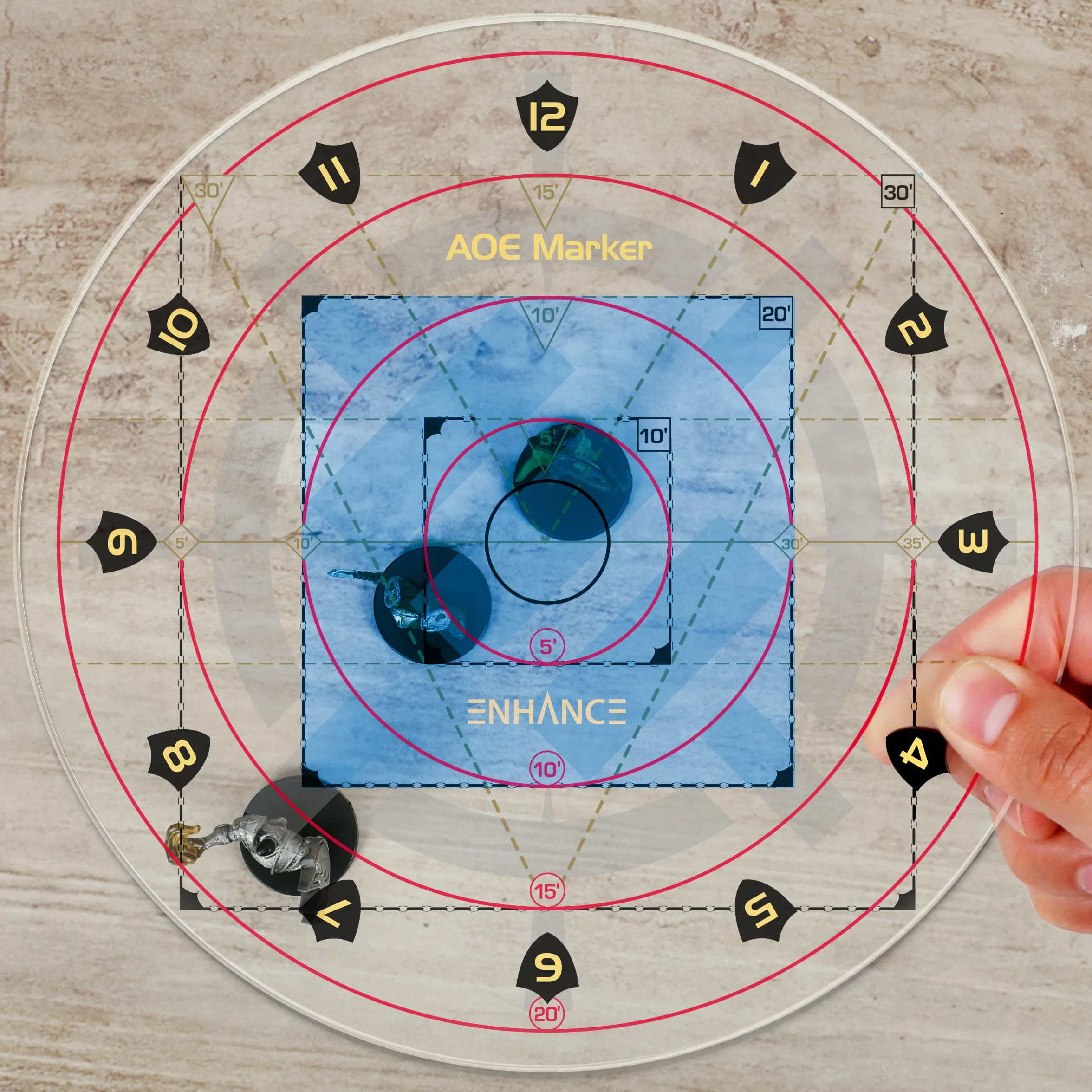 ENHANCE Spell AOE Marker per Giochi di Ruolo da Tavolo - Modello di Area di Effetto D&D Costruito per Mappe a Griglia da 1 "o Tappetini Senza Griglia - Accessori DND Perfetti per DM