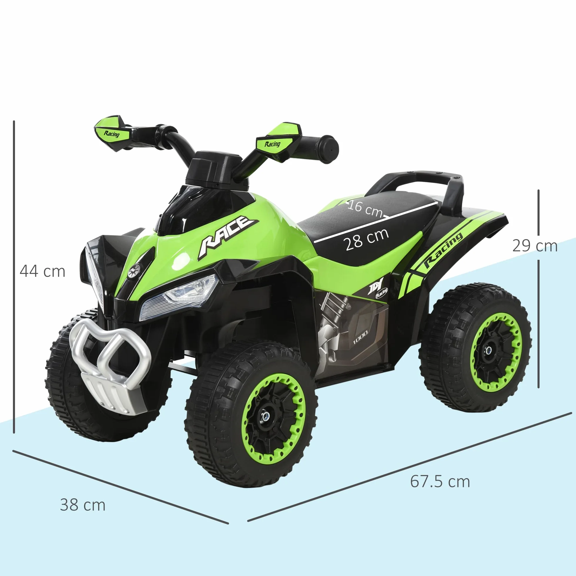 HOMCOM Mini Quad per Bambini 18-36 Mesi, PP e Metallo, Spinta Manuale, Musiche, Fari, 67.5x38x44cm, Verde