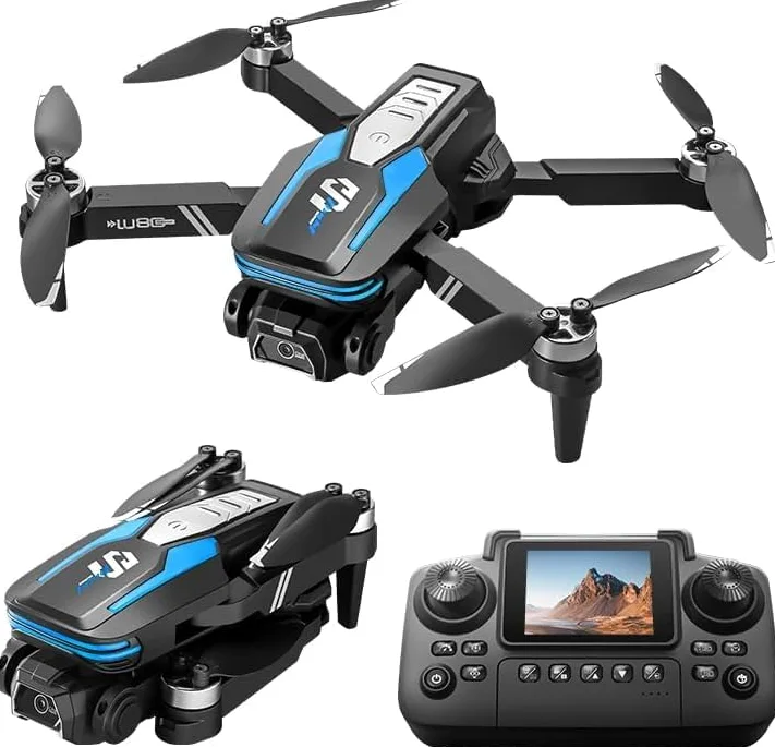 LU80 Drone con Telecomando a Schermo Integrato - Doppia Telecamera, Motore Brushless, Evitamento Ostacoli Intelligente, Stabilizzazione a Flusso Ottico (blue)