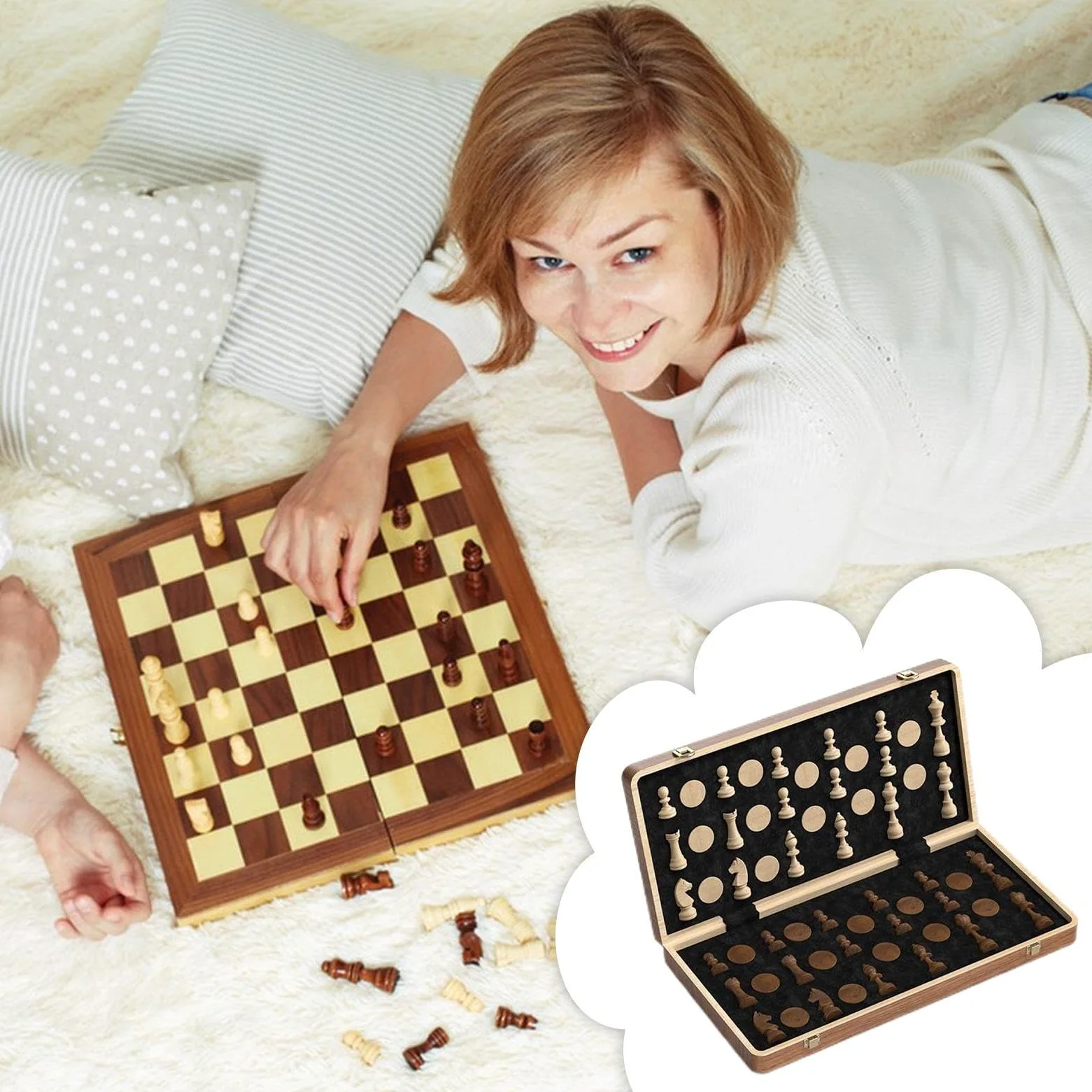 Scacchi Folding Design Set Scacchi Magnetico In Legno | Attività Interattive Per Viaggi Casa Aula Serate Familiari Esterno Sala D'Attesa
