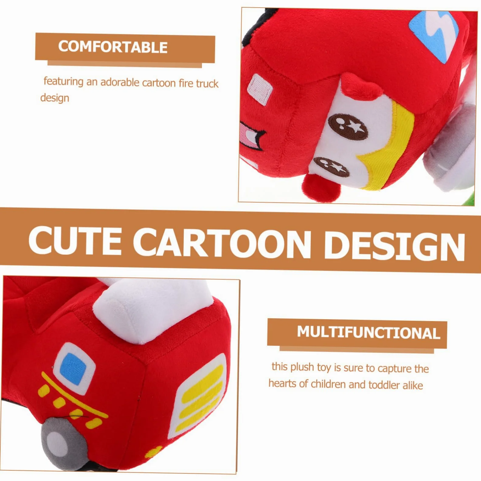 Peluche Camion dei Pompieri Rosso, Morbido, 20cm, per Bambini | Imbottitura in Cotone Pp, Stile Cartone Animato, per Camera da Letto, Regalo per Feste e Compleanni