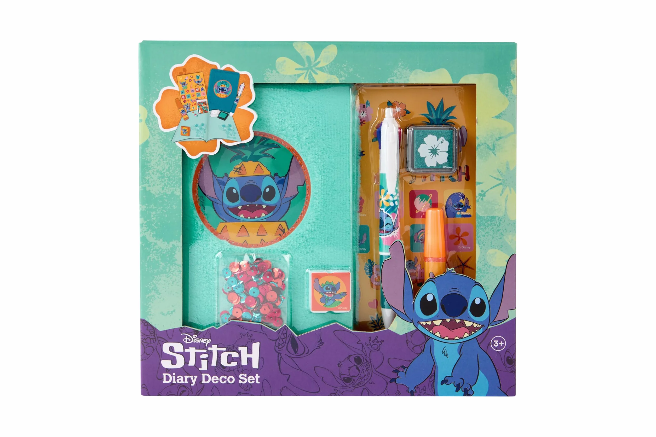 Set diario artigianale Stitch | Set diario soffice per bambini dai 3 anni in su | Set decorazioni fai da te con adesivi glitter timbri e penne | Set creativo regalo bambine | Set scrittura Disney dai