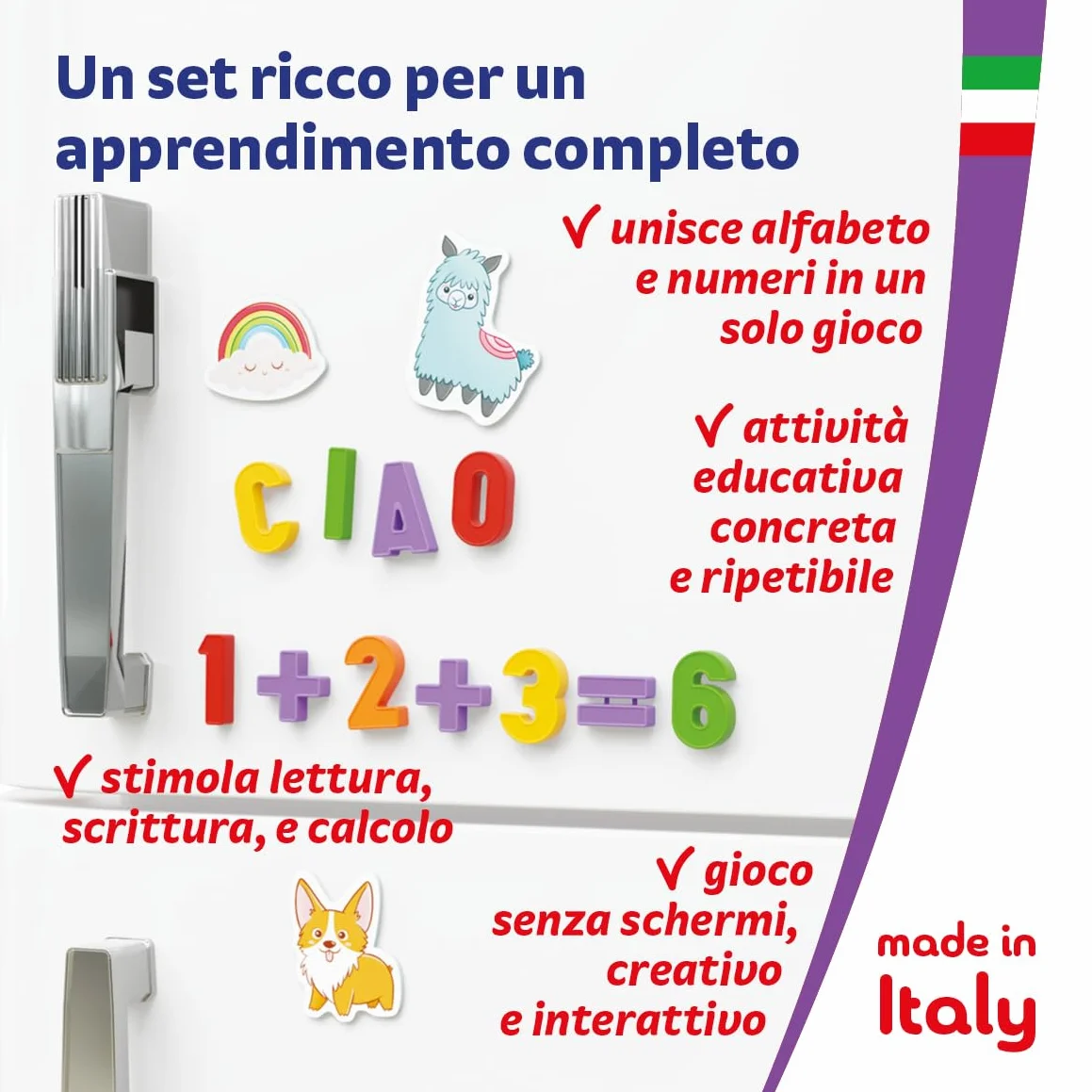 Quercetti ABC 123 Magnetic, Lettere e Numeri Magnetici per Bambini, Calamite Giochi Educativi 4 Anni, Lavagna Magnetica
