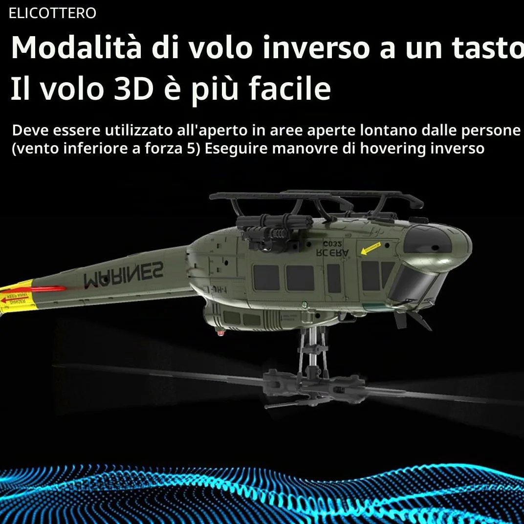 NULA RC ERA C032 UH-1 Huey RC elicottero, scala 1/48 6CH, 2,4G 6 assi giroscopio aereo militare telecomandato con ritiro 3D altezza per adulti principianti (RTF/4 batteria)