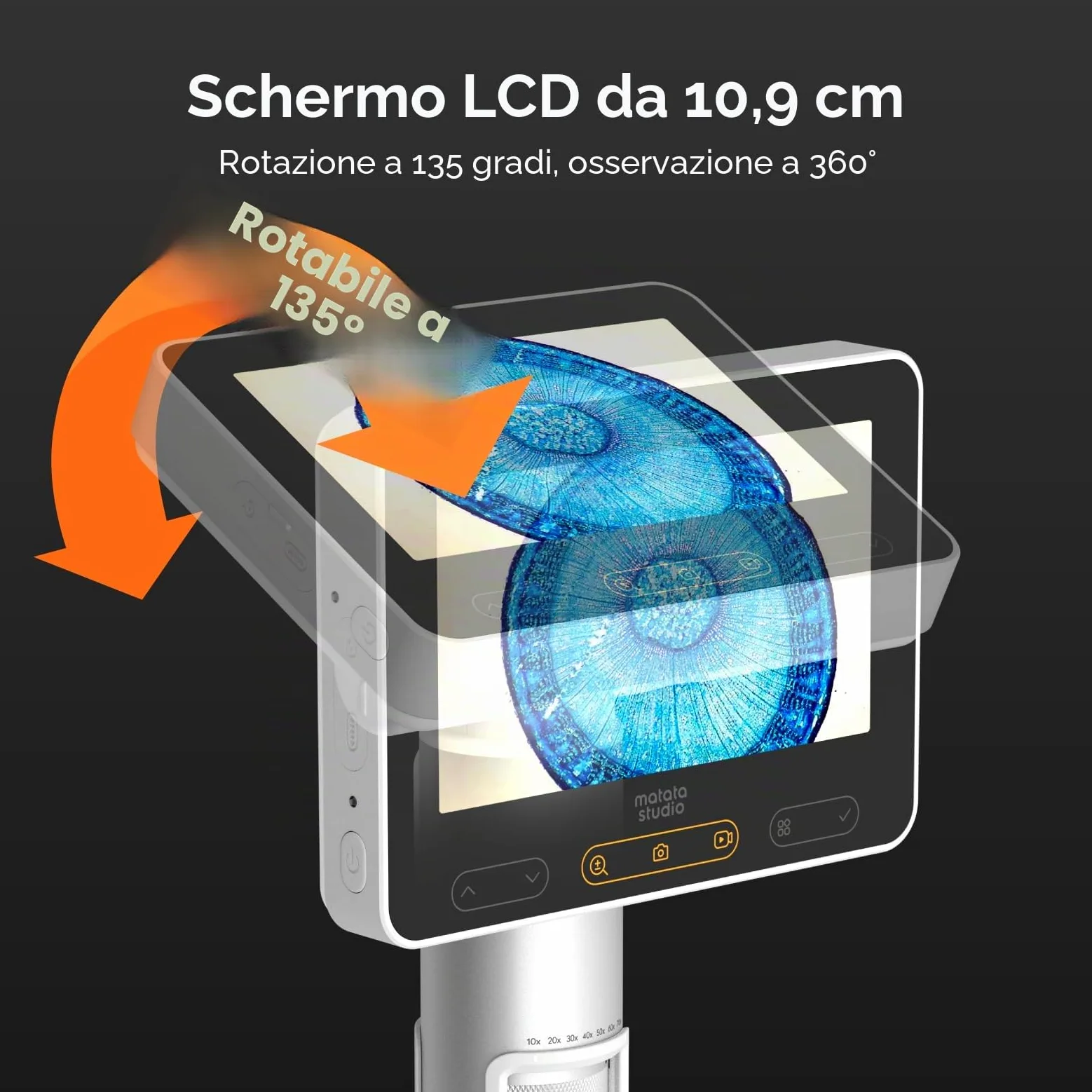 MX2-A Microscopio portatile per bambini, microscopio digitale portatile 100-1600X con schermo LCD da 4,3" 1080p, MatataStudio Wireless USB, microscopi educativi per bambini e adulti