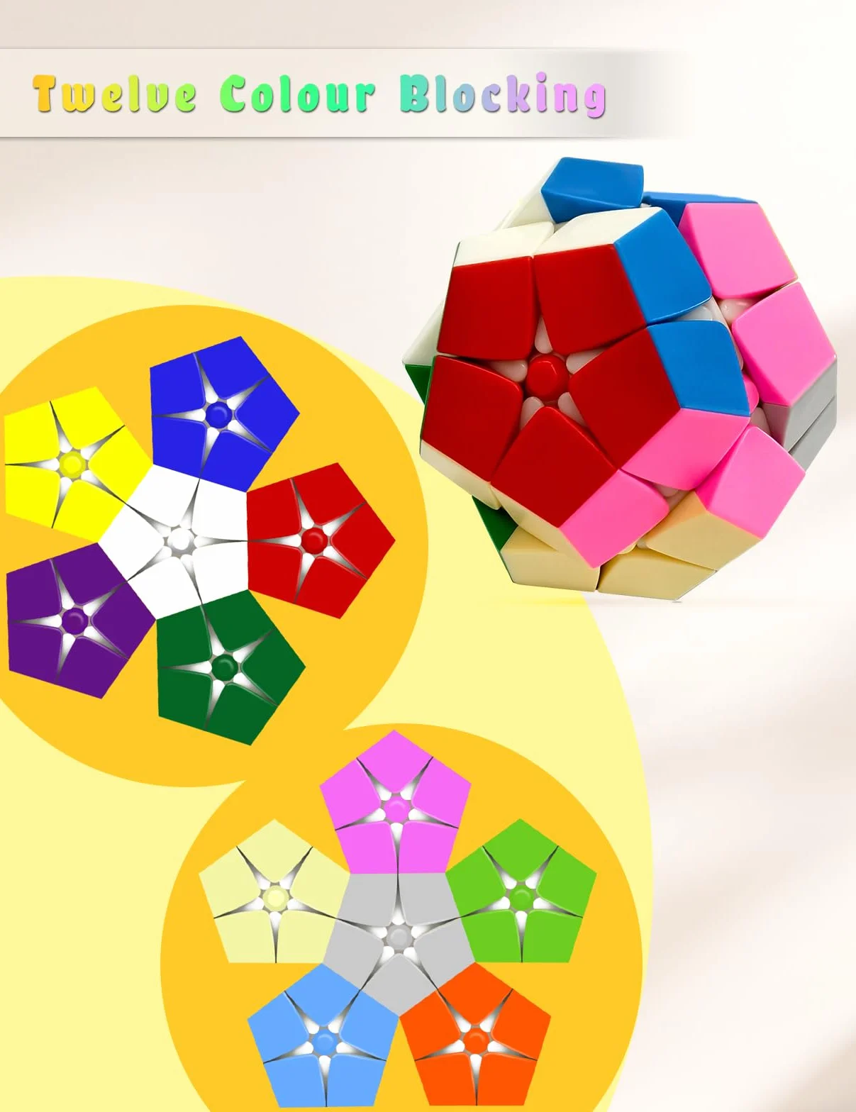 ROXENDA Cubo Magico 2x2 Megaminx - Speed Cube Dodecaedro Senza Etichette, Colori Brillanti e Design Semplice, Giocattolo Educativo con Meccanismo Ultra-Liscio