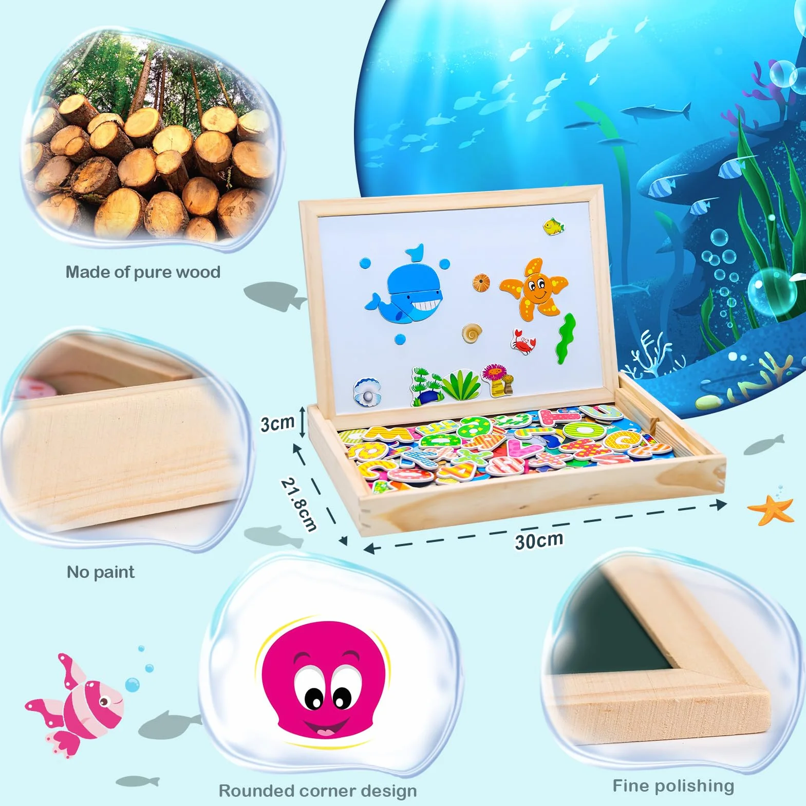 Uping Puzzle Magnetico Legno 130 Pezzi con Lavagna a Double Face per Bambini 3 Anni+