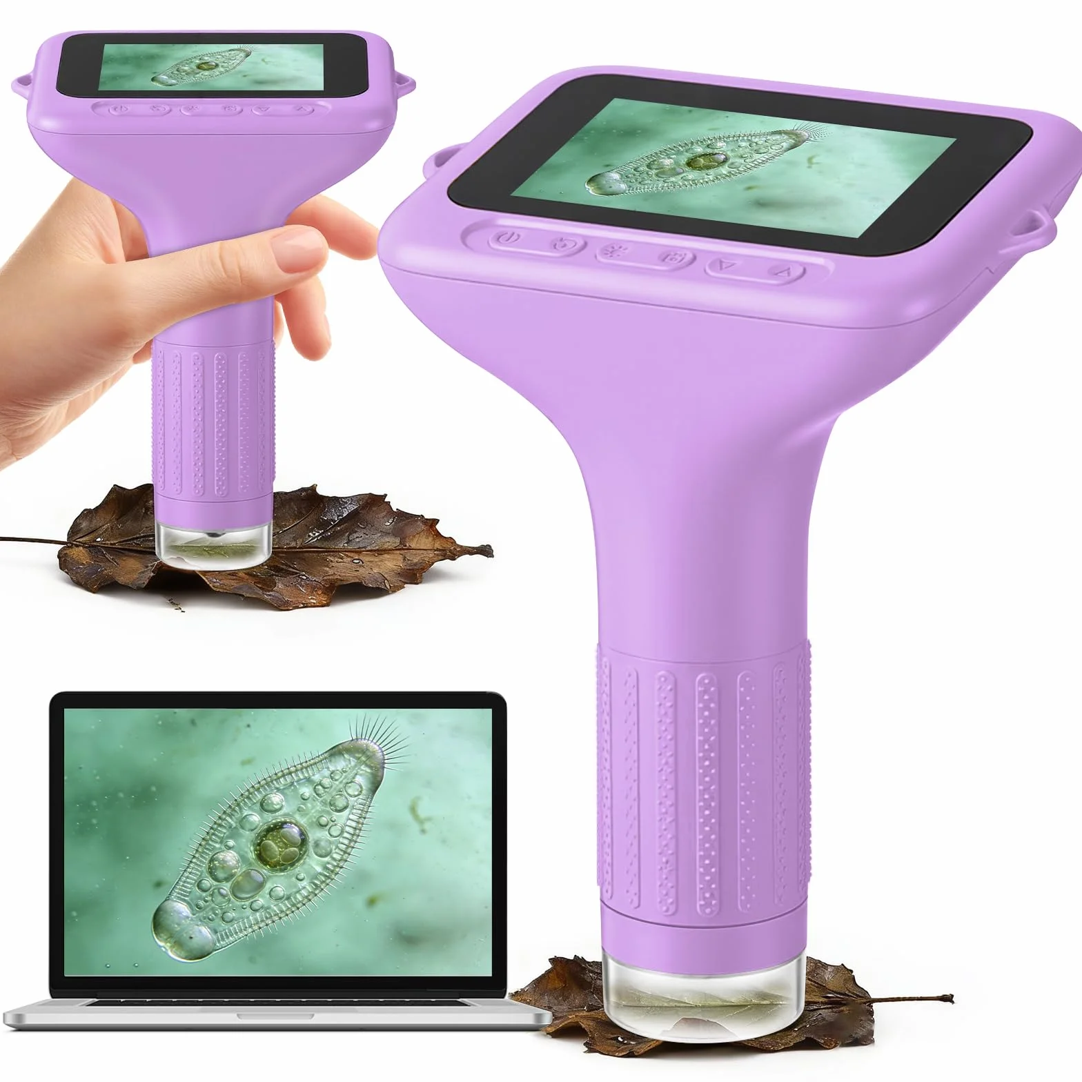 Microscopio per bambini: microscopio digitale con schermo IPS da 3", ingrandimento 1000x, microscopio portatile 1080P con 8 LED e 32 MB di memoria, microscopio tascabile USB per PC/Mac