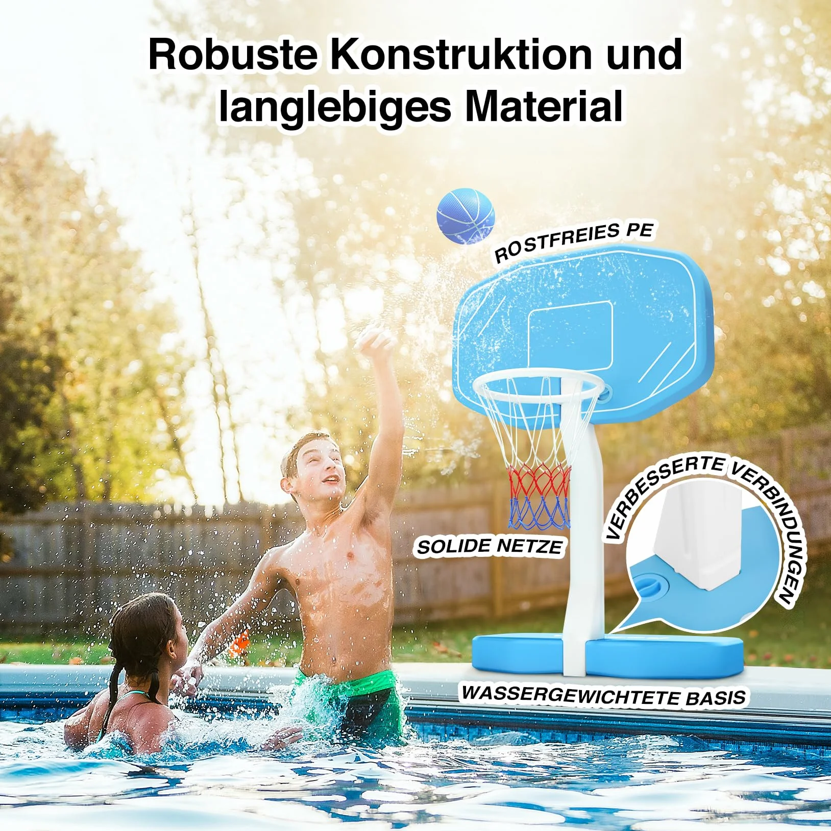 Yohood 2 in 1 Canestro da Basket in Piscina & rete da Pallavolo in Piscina per Bambini e adulti, Accessori per piscine giochi d'acqua, Giochi per feste in famiglia e in piscina