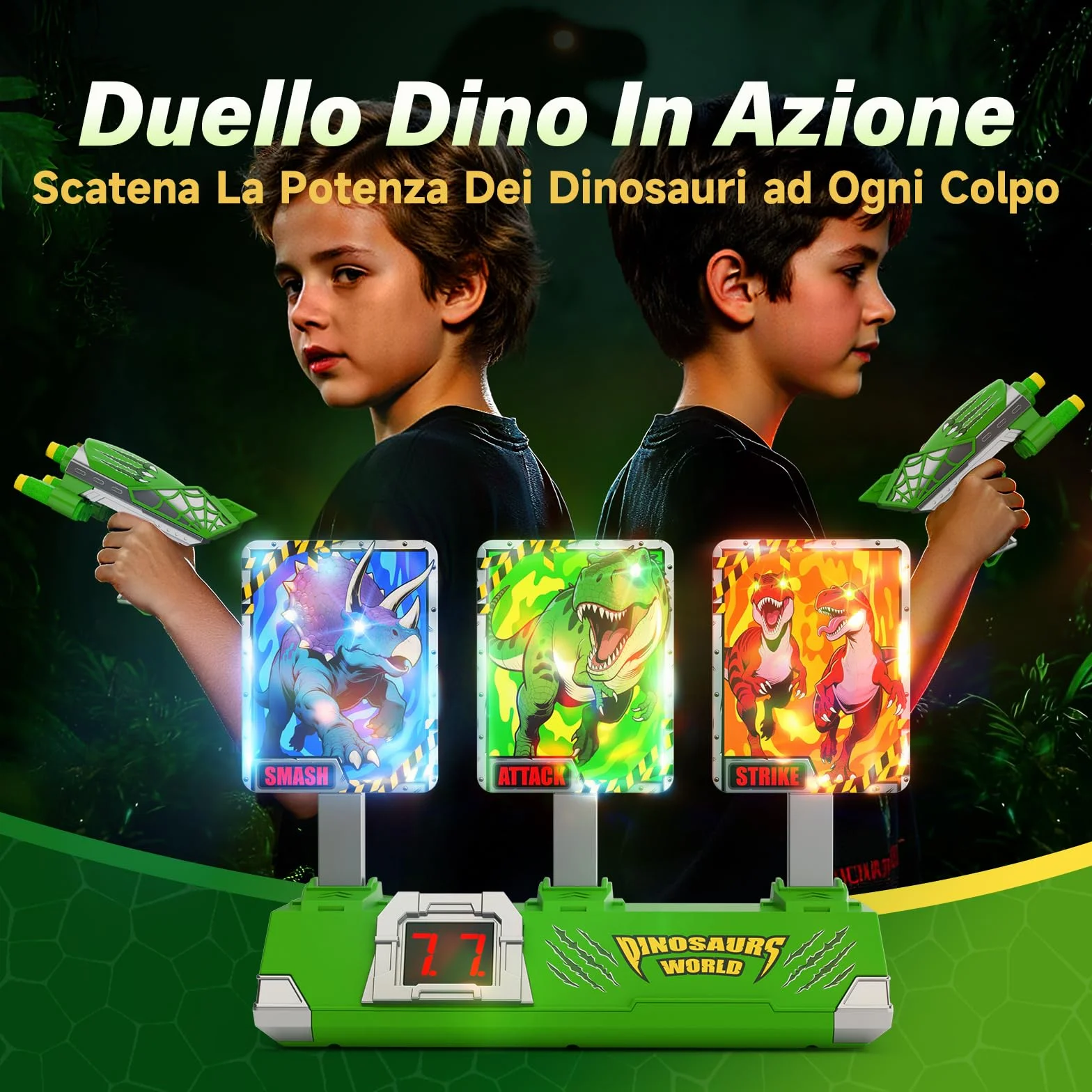 Dinosauri Tiro Bersaglio Elettrico Digitale con Pistola Giocattolo per Bambini 3-12 Anni
