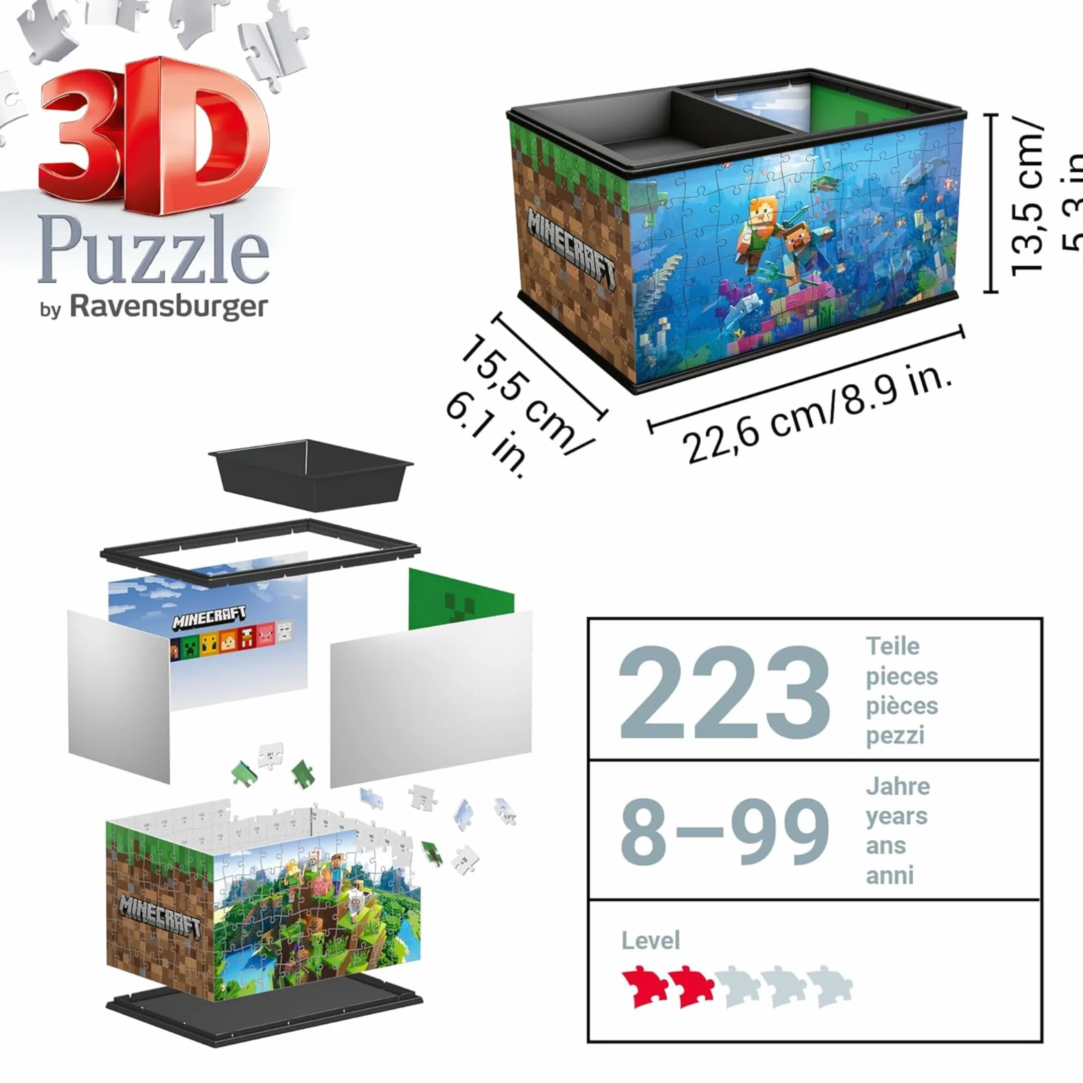 Ravensburger - Puzzle 3d Minecraft Storage Box | Puzzle 3d Bambini A Partire Dagli 8 Anni | Modellismo Da Costruire Bambini Di 216 Pezzi | Regalo Bambino 8 Anni E Più