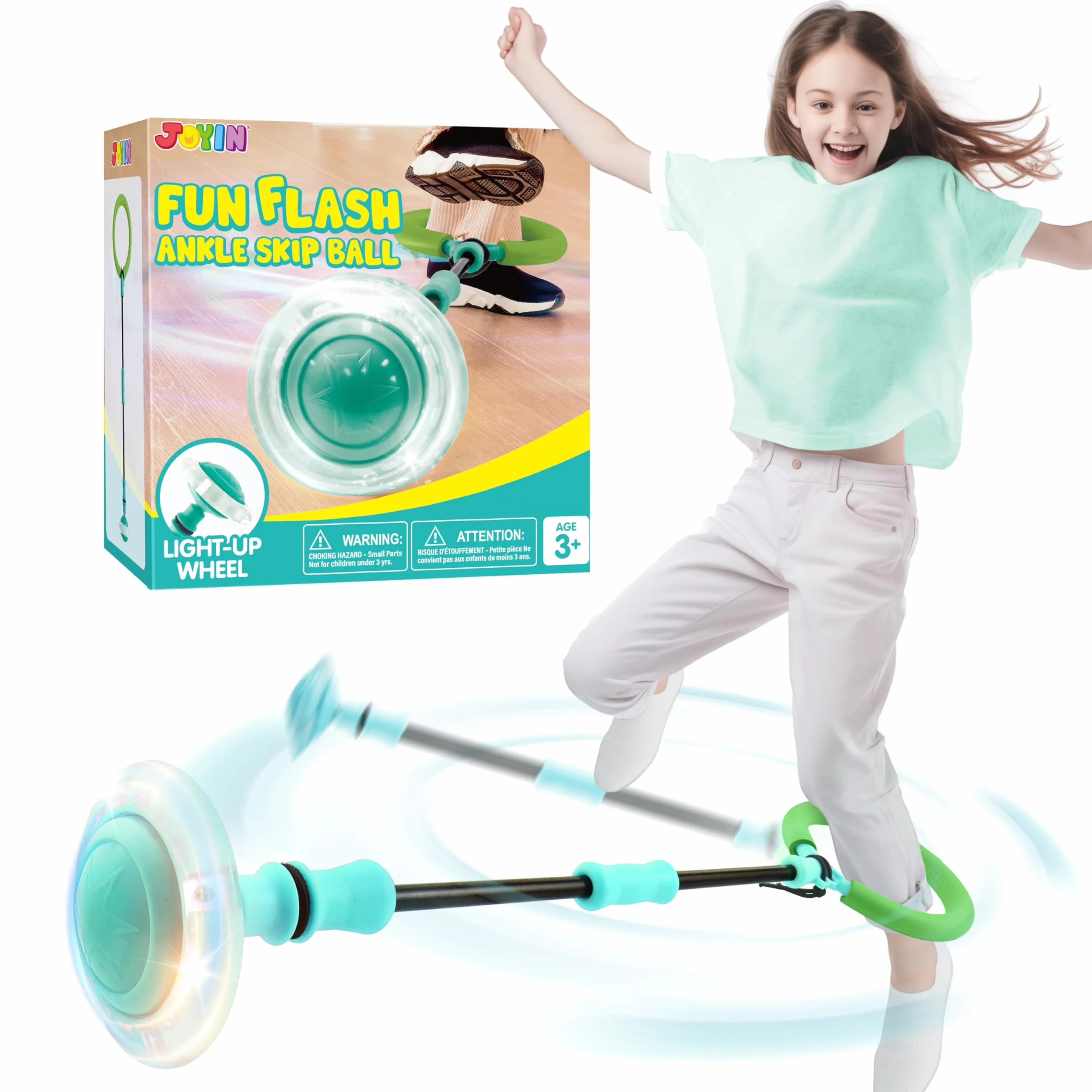 JOYIN Anello da Salto Lampeggiante per Bambini, Palla da Salto Sportiva, Palla da Salto alla Caviglia Pieghevole Ruota Altalena con Ruota Leggera,Regali per Bambini Ragazze 6 7 8 9 10 Anni Verde