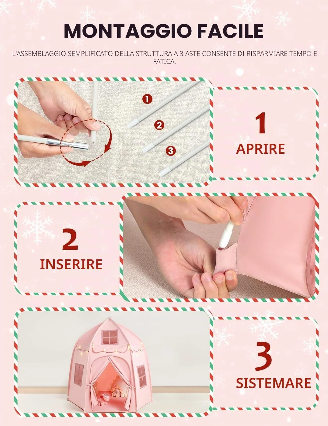 Besrey Tenda per Bambini con Luci – Tenda Gioco per Bambini a Castello per Principesse, Ampio Spazio Interno, Struttura Stabile – Ideale per Tenda Bambini Cameretta e Interni (Rosa)