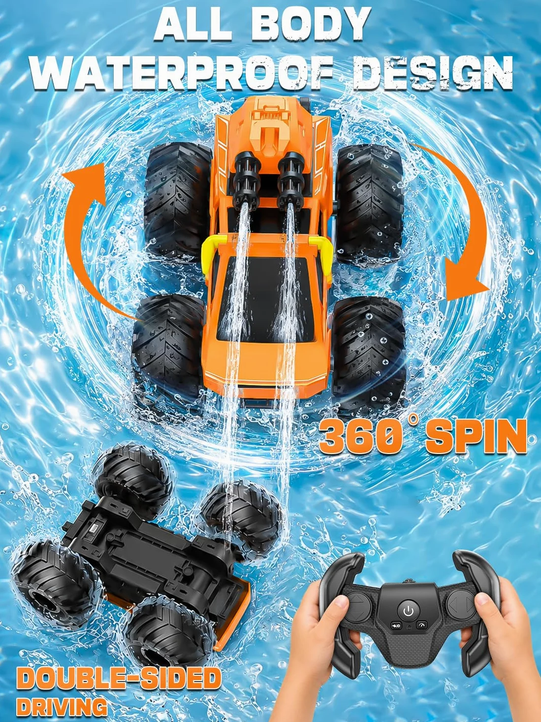Anfibio Macchina Telecomandata per Bambini - RC Car con Cannone ad Acqua | 2.4GHZ Monster Truck Rotazione 360°, 1:18 Auto Radiocomandata Giocattolo, Regalo Natale & Compleanno per Bambino 6-12 Anni
