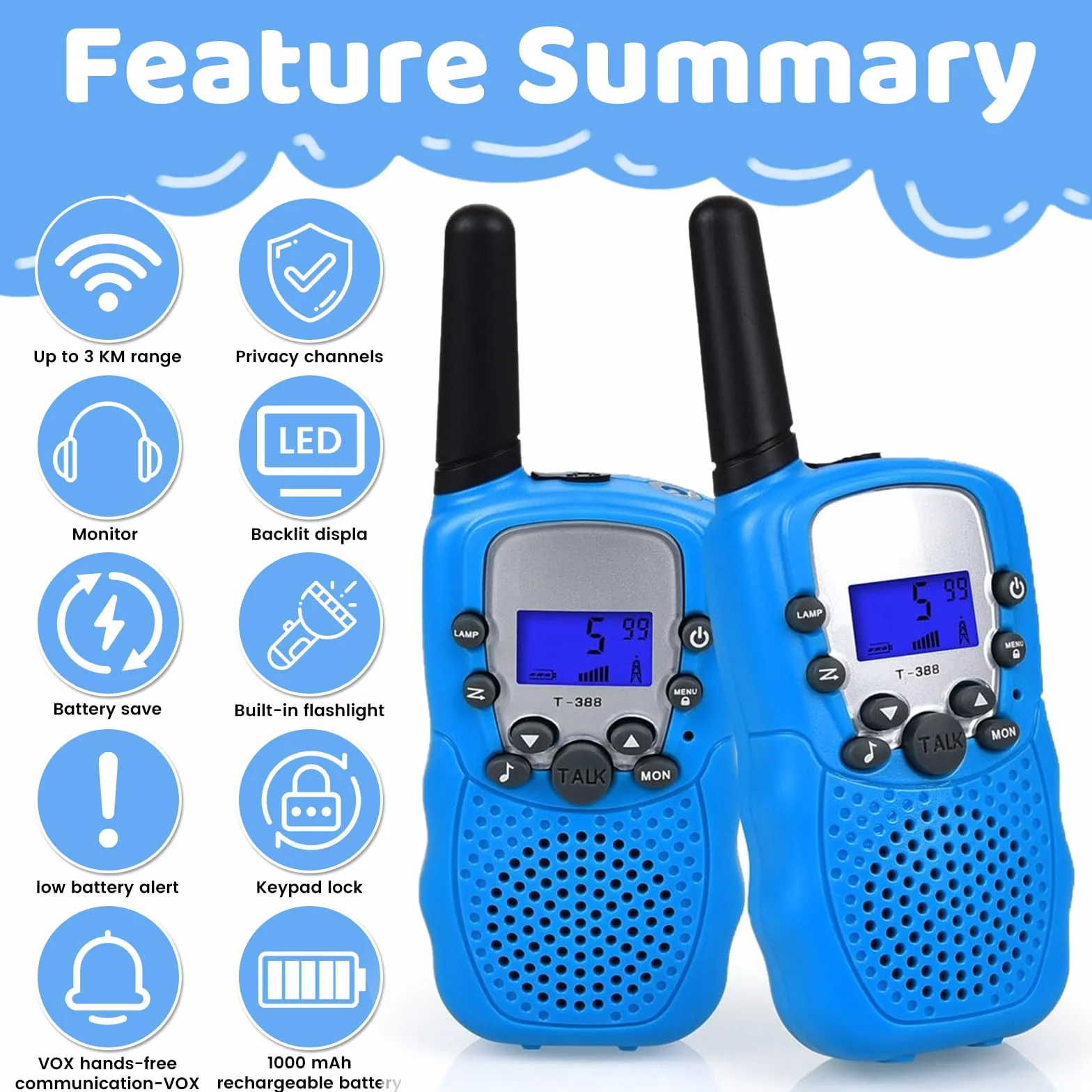 Walkie Talkie per Bambini Radio Bidirezionale 8 Canali PMR 446 con Batterie Ricaricabili