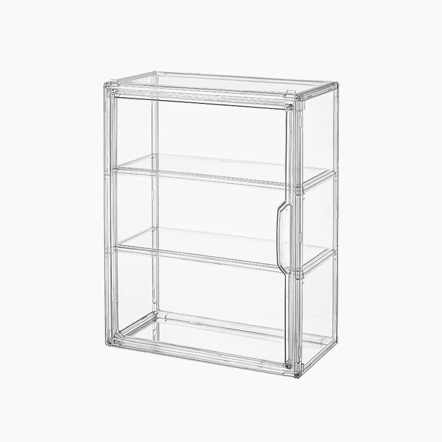 BOHOIDEE Vetrina trasparente a 3 livelli per figure, scatola organizer in acrilico con porta magnetica, vetrina antipolvere a parete per action figure da collezione