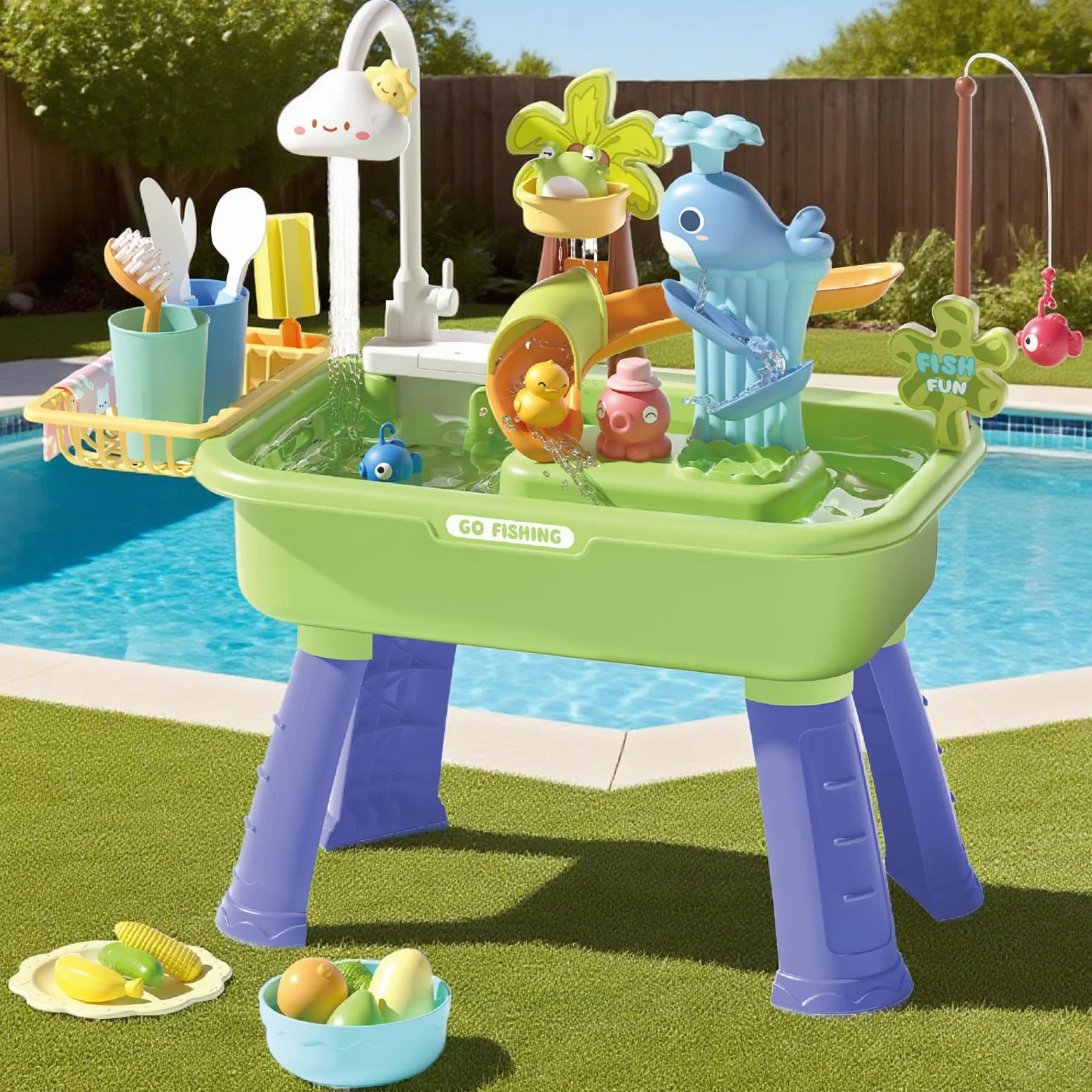 Tavolo Acquatico Giochi Tavoli Sensoriali Esterni | Interattivo Educativo Sensoriale con Pompa per Cortile Spiaggia Casa Esterno Sviluppo Abilità Motorie
