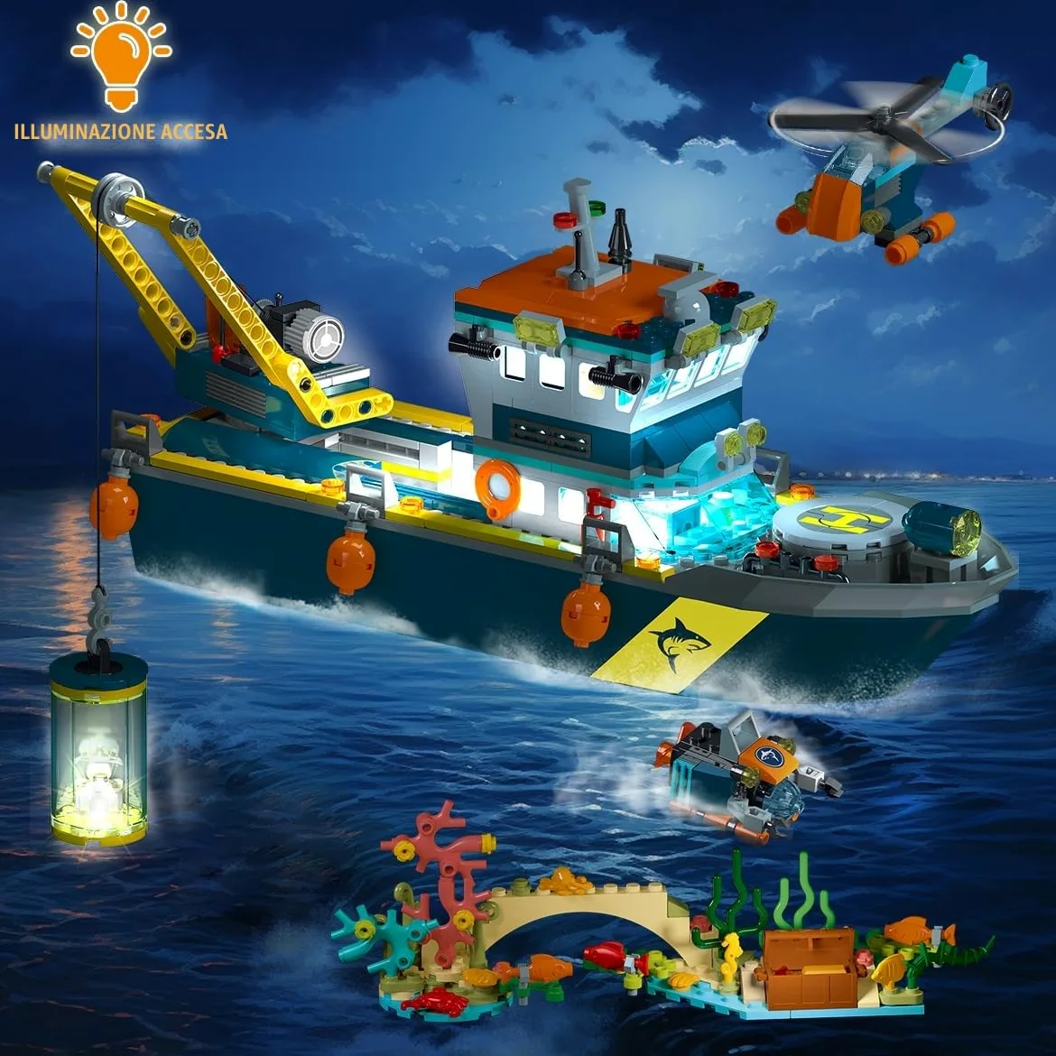 HOGOKIDS City Arctic Explorer Set di costruzioni navali con luce LED - Divertente kit di blocchi da costruzione galleggianti regalo per l'esplorazione dell'oceano per bambini bambine dai 6 anni in su