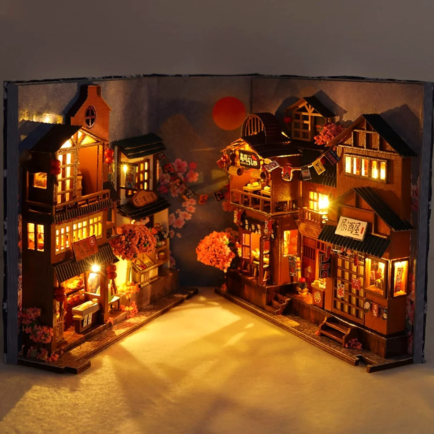 Kit fai da te in miniatura, per casa delle bambole fai da te, libreria, inserto decorativo per vicolo, case in miniatura fai da te, con luce a LED, inserto per mensola e vicolo in miniatura, set da