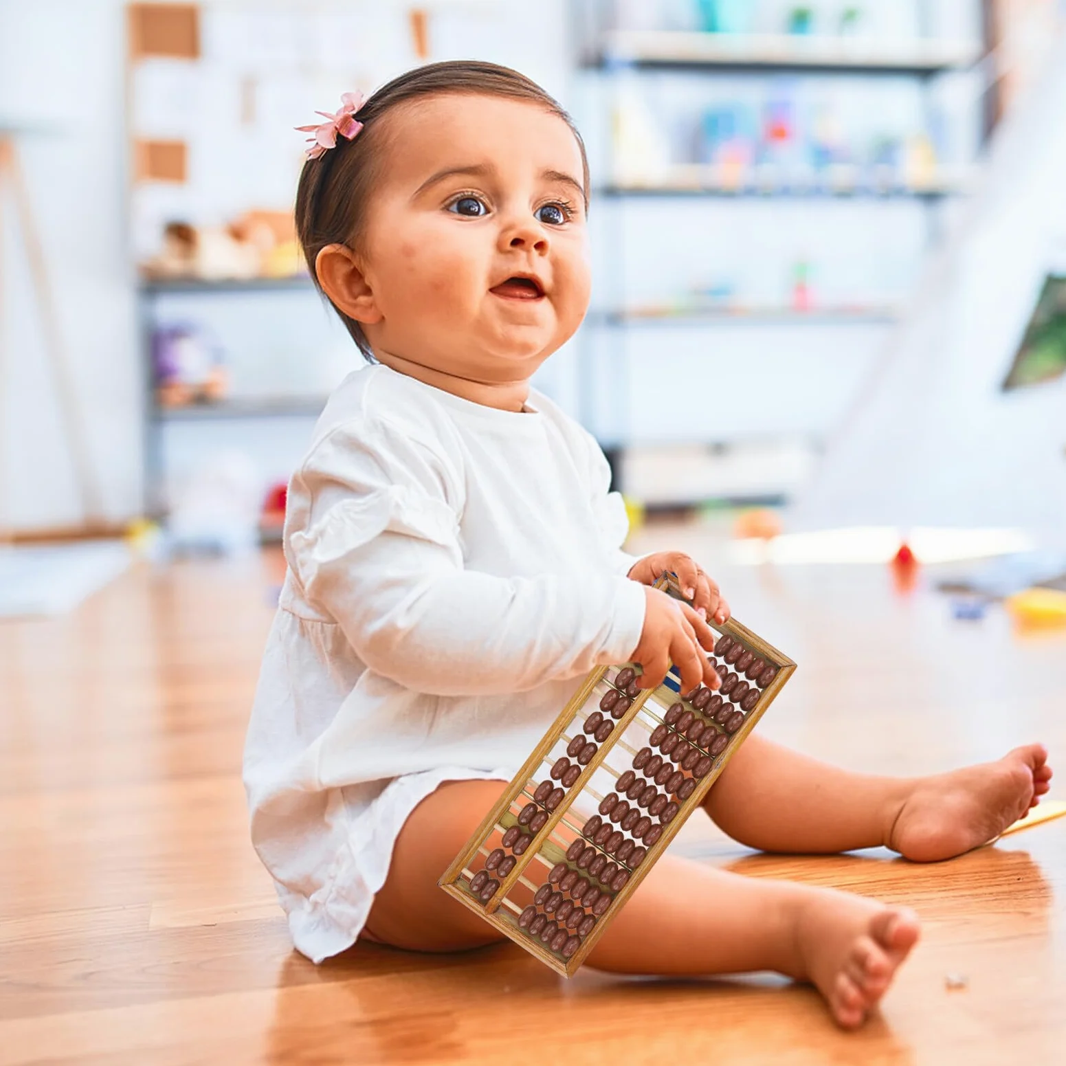 Alasum Abaco 7 Sfere in Legno per Bambini, Calcolo Mentale | 13 Aste Numeriche, Finitura Liscia Angoli Arrotondati, Colore Caffè, per Studenti