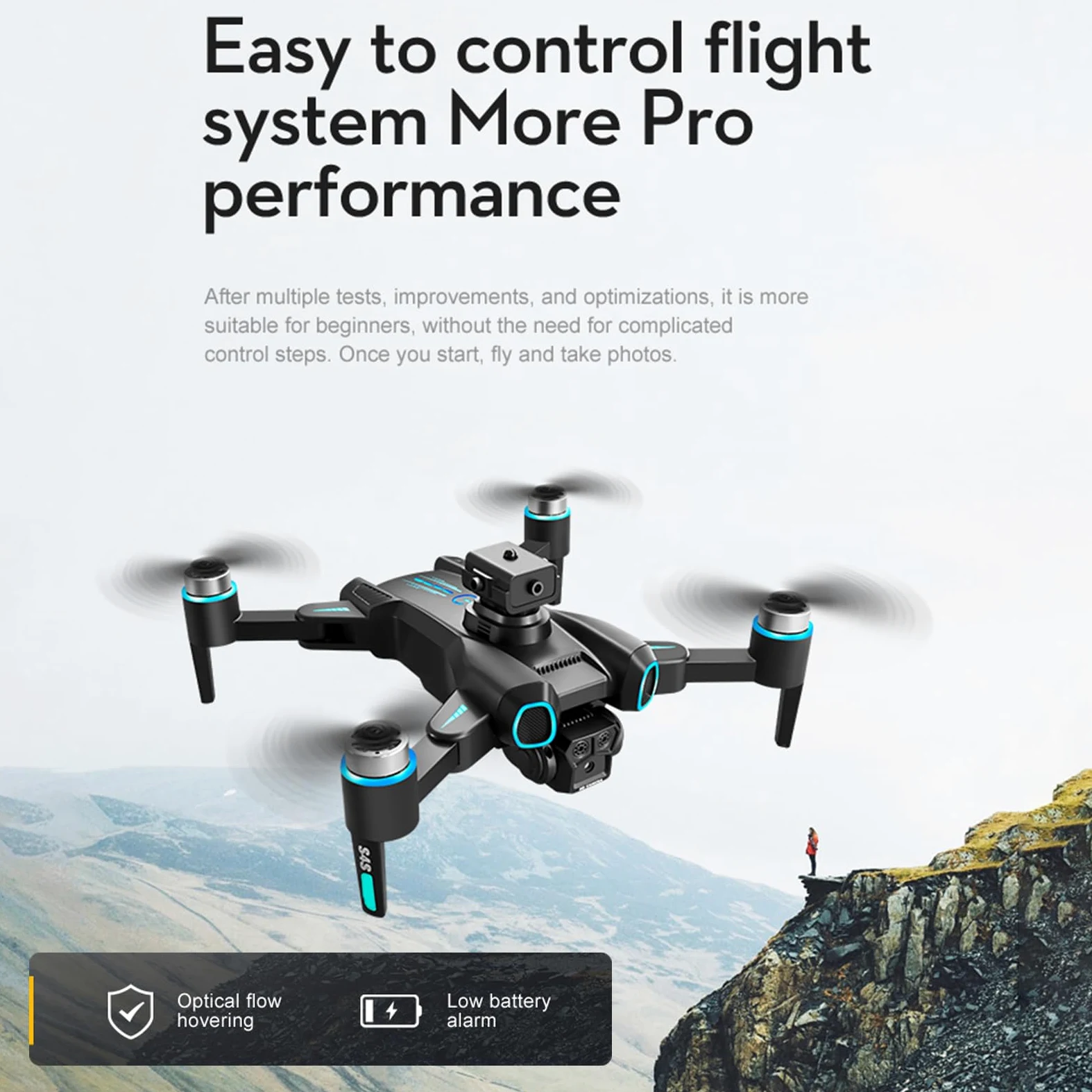 Drone con fotocamera per bambini e adulti, quadricottero pieghevole con controllo motore senza spazzole con ribaltamenti 3D Localizzazione ottica Fotografia gestuale per (Batteria 6K3)