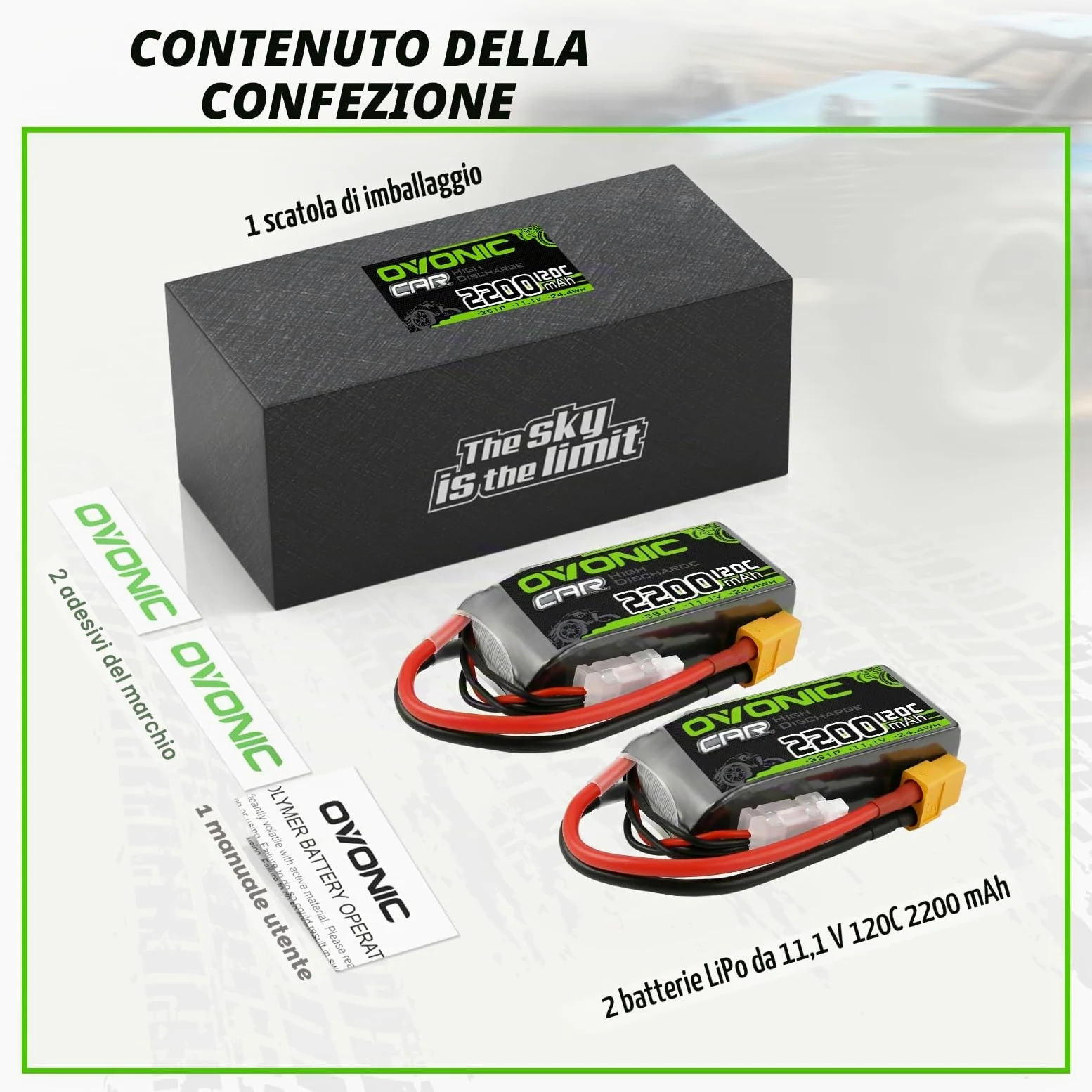 OVONIC Batteria 3s Lipo da 11,1 V 120 C 2200 mAh Shorty Pack con spina XT60 per aerei ed elicotteri Speciale per auto RC 1:14 (confezione da 2)