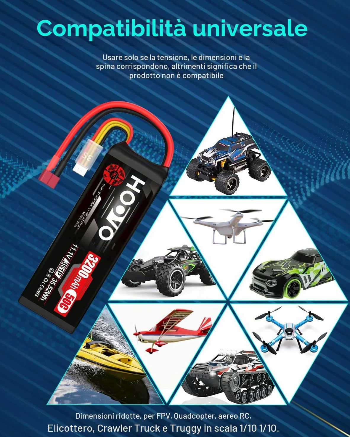 HOOVO Batteria Lipo 3S 11,1 V 3200 mAh 50C Custodia Morbida Batteria Lipo con Spina Deans Batteria RC per Auto RC Elicotteri RC Aerei Quadcopter Modelli RC (2 Pezzi)