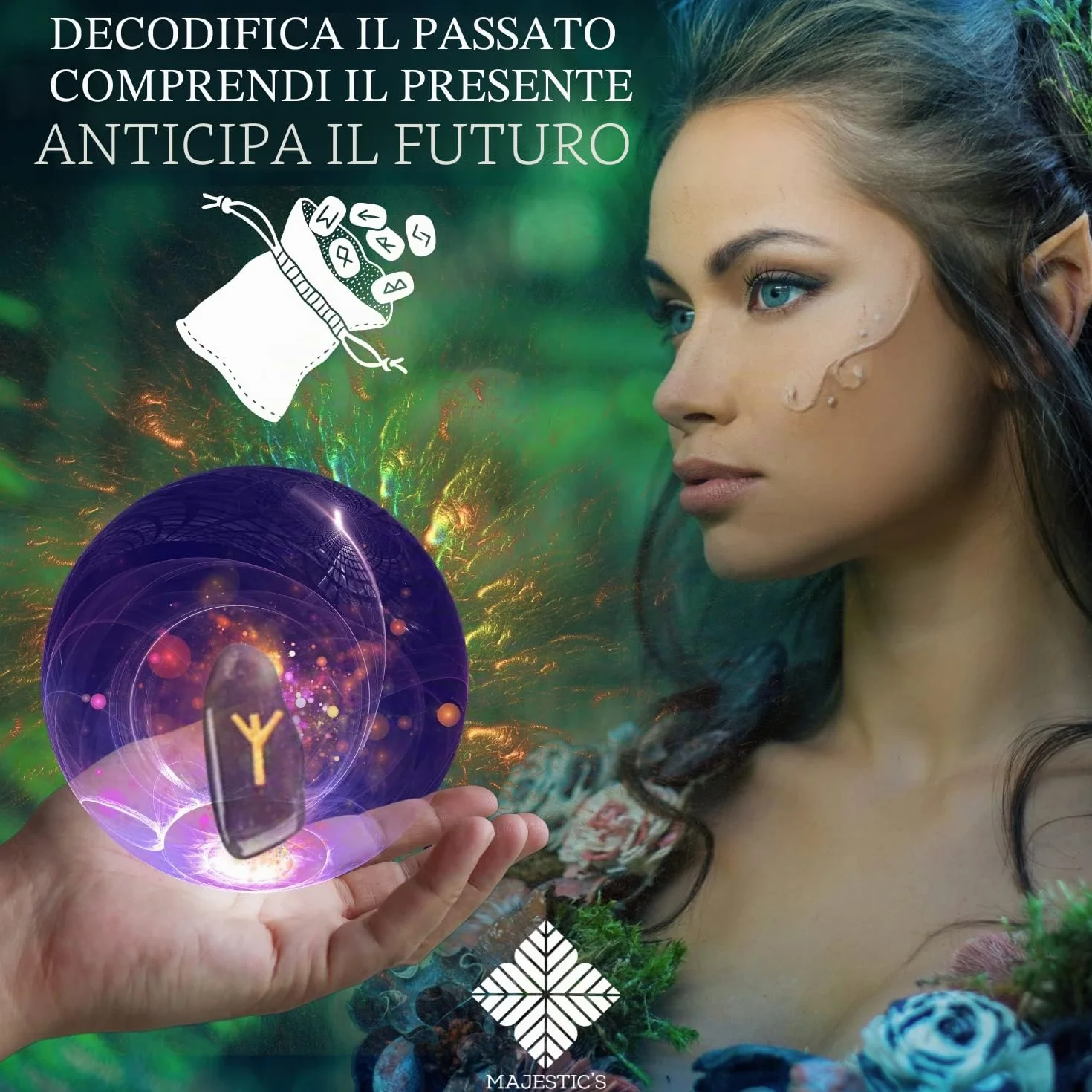 Set x25 Pietre Rune Celtiche Vichinghe Ametista Incise 2 cm x 1 cm Alfabeto Futhark per Divinazione