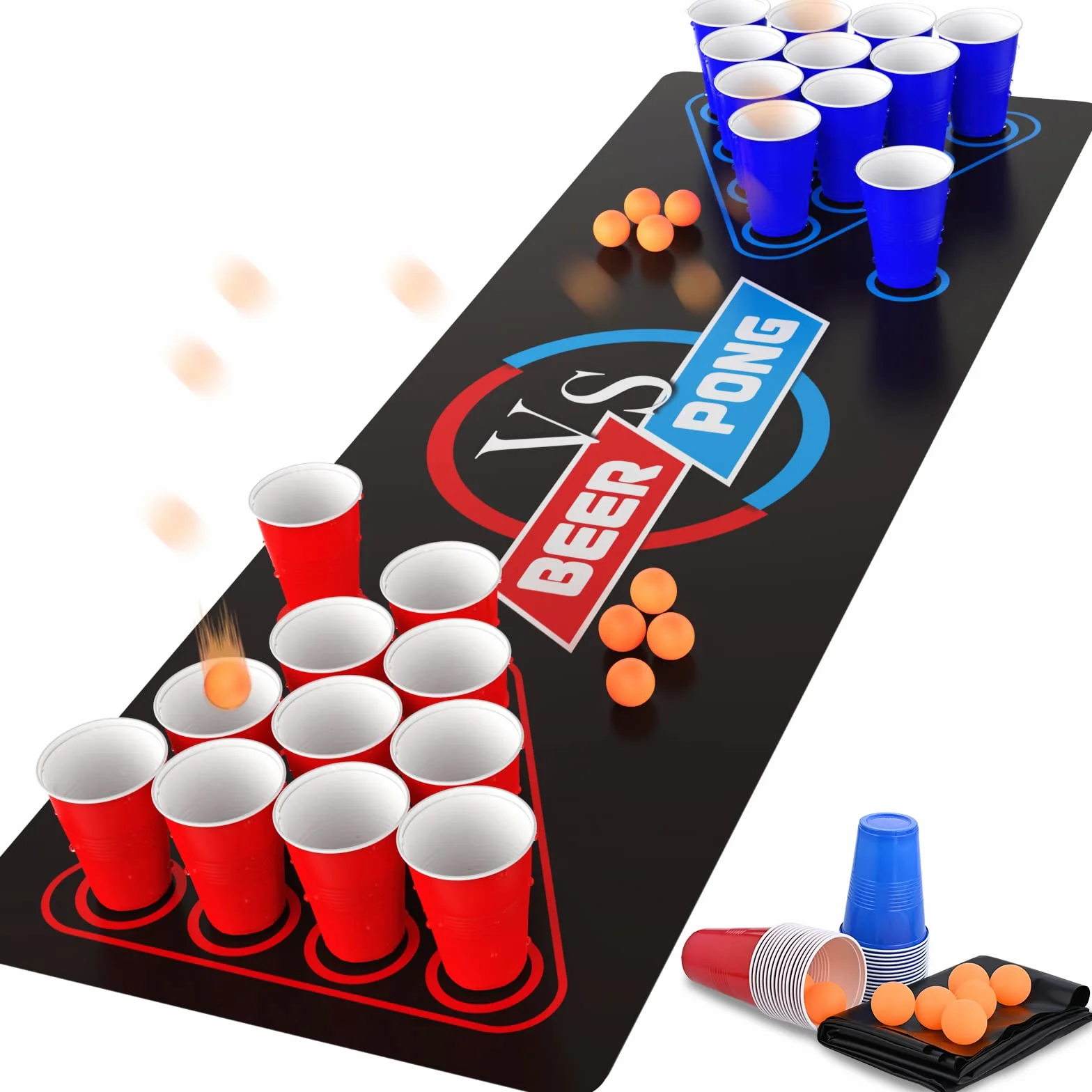 Cieex Beer Pong, Kit Bere Birra-Pong con Tappeto di Gioco, Bicchieri Beer Pong, Palle, Giochi Alcolici per Adulti per Feste, BBQ, Festival, Natale.