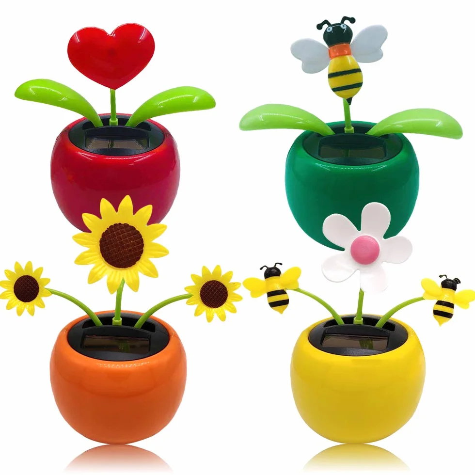 Fiore Danzante Solare 4 Pezzi Ornamenti per Auto Giocattolo Alimentato a Energia Solare Decorazione Scrivania