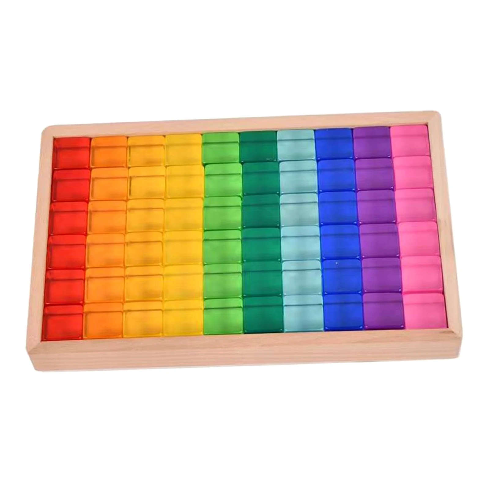 Set di Blocchi da Costruzione Arcobaleno, Giocattoli Didattici con Scatola di Legno, Giocattolo Impilabile, Cubi in Resina per Bambini Piccoli, Regalo