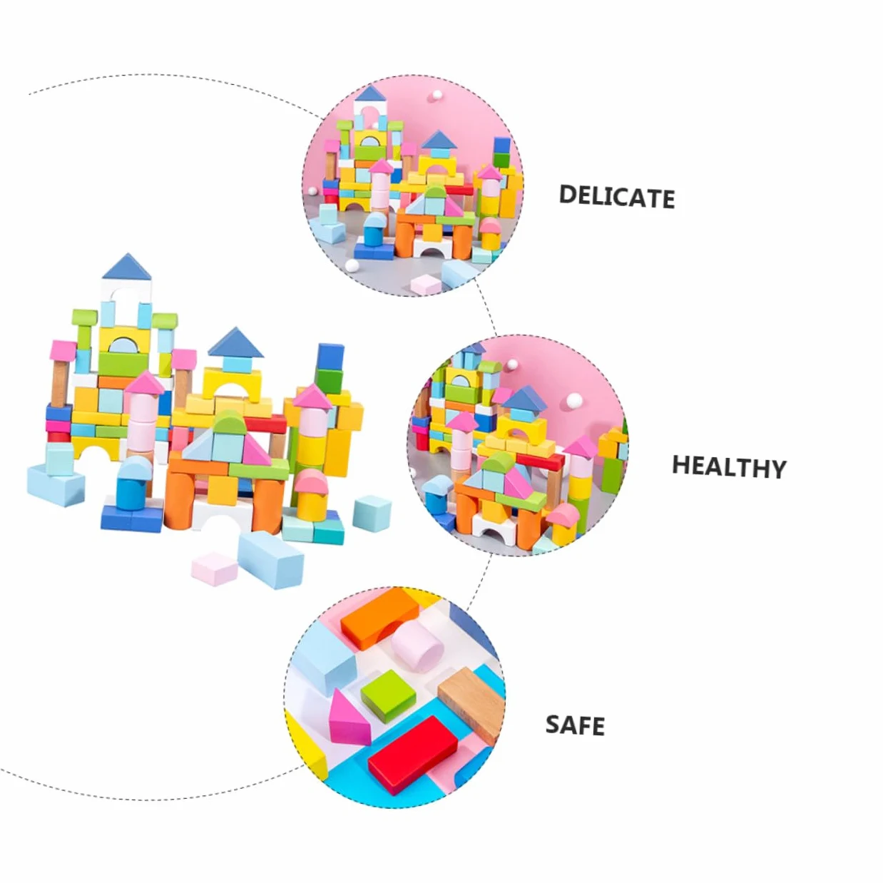 BESPORTBLE Blocchi Pezzi in 100 Costruzione Legno di Geometrici per Bambini | Gioco Educativo per Mani dei Piccoli, Superfici Tonde senza Sbavature, Texture Delicata, Immaginazione e Pensiero