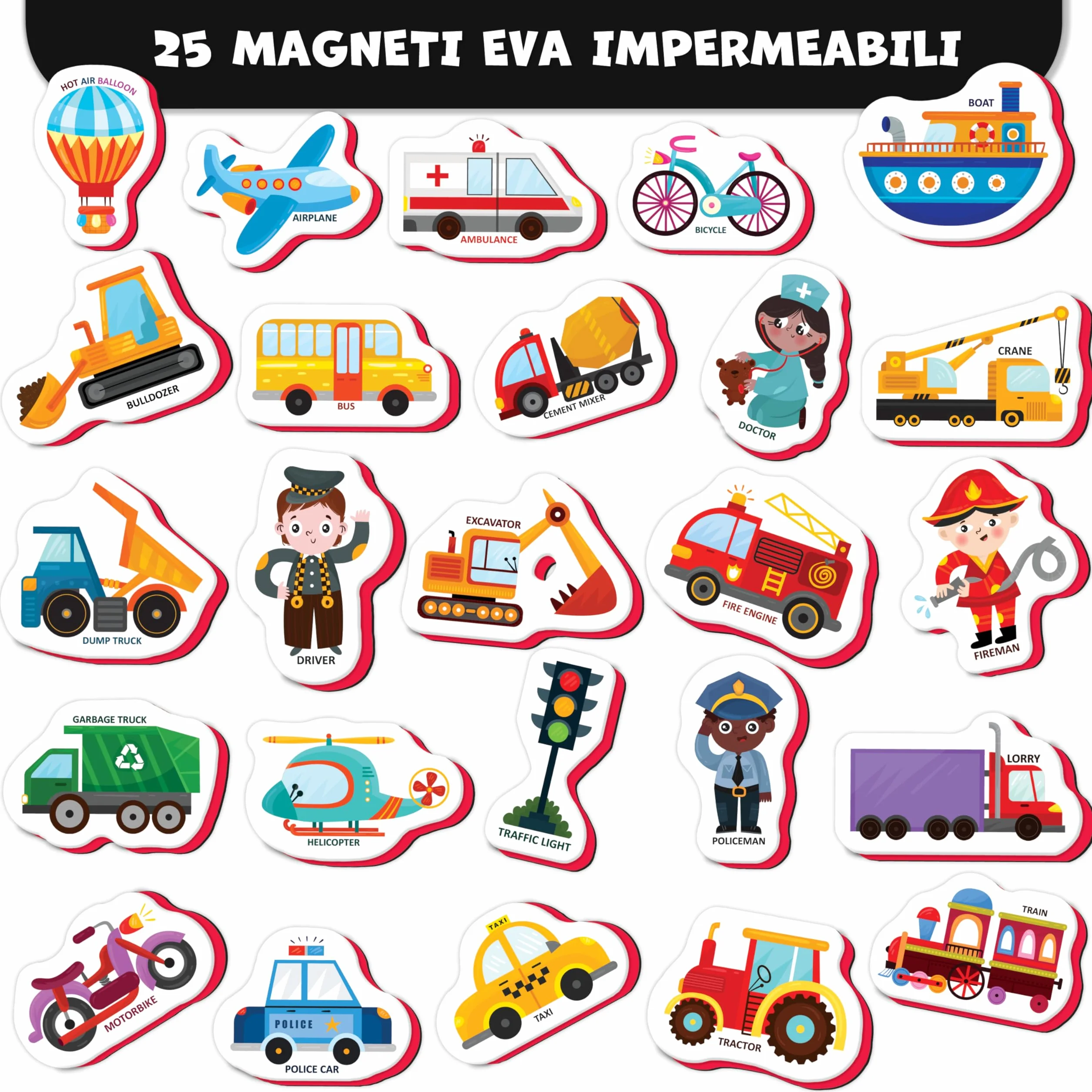 Little World 25 magnetyczne zabawki dla dzieci 1-3 lata, bezpieczne, trwałe, wodoodporne, piankowe, zestaw pojazdów i zawodów