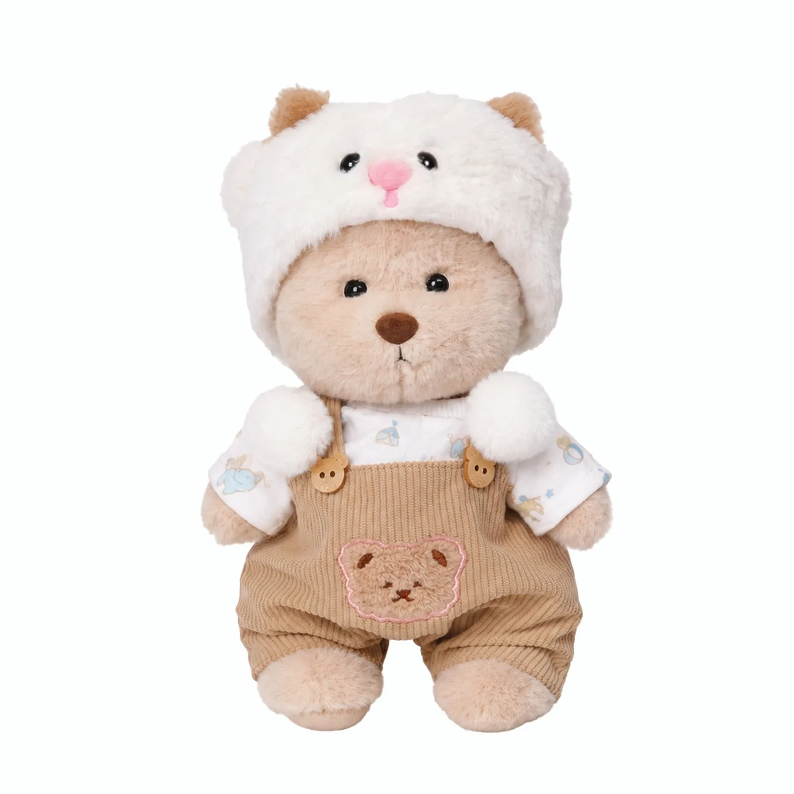 Teddy Angels Orsacchiotto di peluche da 30 cm, con un capo di abbigliamento, regalo per bambini, ragazze, donne, compleanno, (vestito di agnello marrone)
