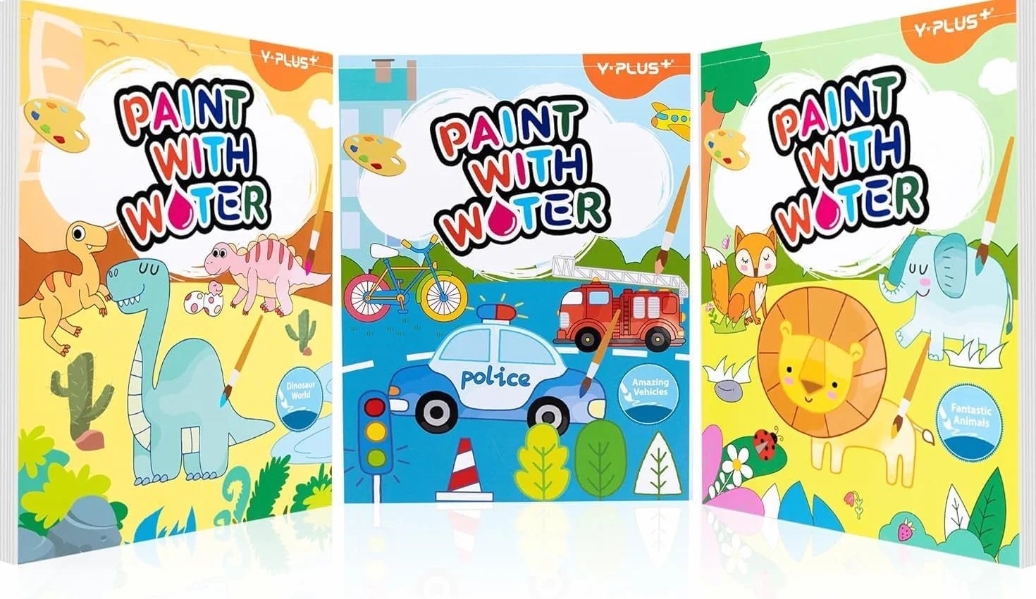 YPLUS Dipingi con Libri ad Acqua per Bambini Piccoli， Carta per Pittura ad Acquerello per Bambini 1-4 Anni， Regalo Artistico con Pennello Inclusi - 3 Libri