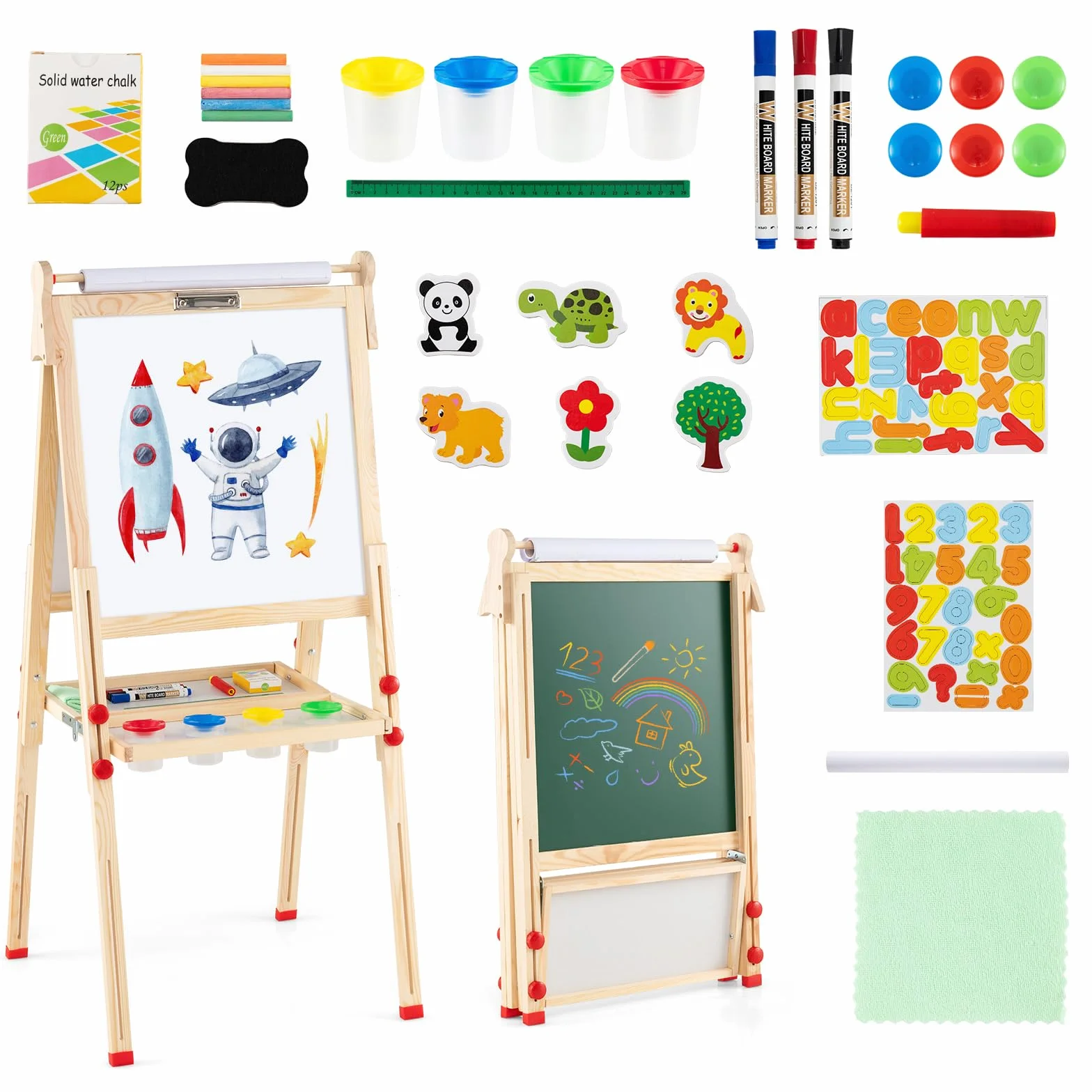 RELAX4LIFE Lavagna Magnetica per Bambini 3 in 1 Cavalletto Pieghevole Altezza Regolabile 85-147 cm Legno di Pino