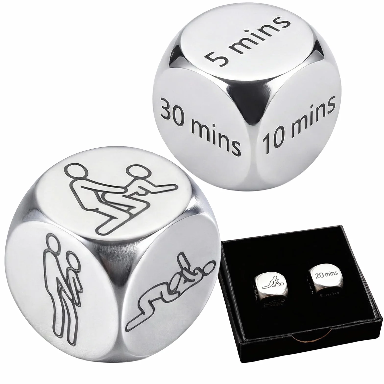 San Valentino per Lui/Lei, Gioco di Dadi Romantico per Coppie – Dadi in Acciaio Inox Tempo & Posizioni | Idea Regalo per San Valentino, Anniversari e Natale
