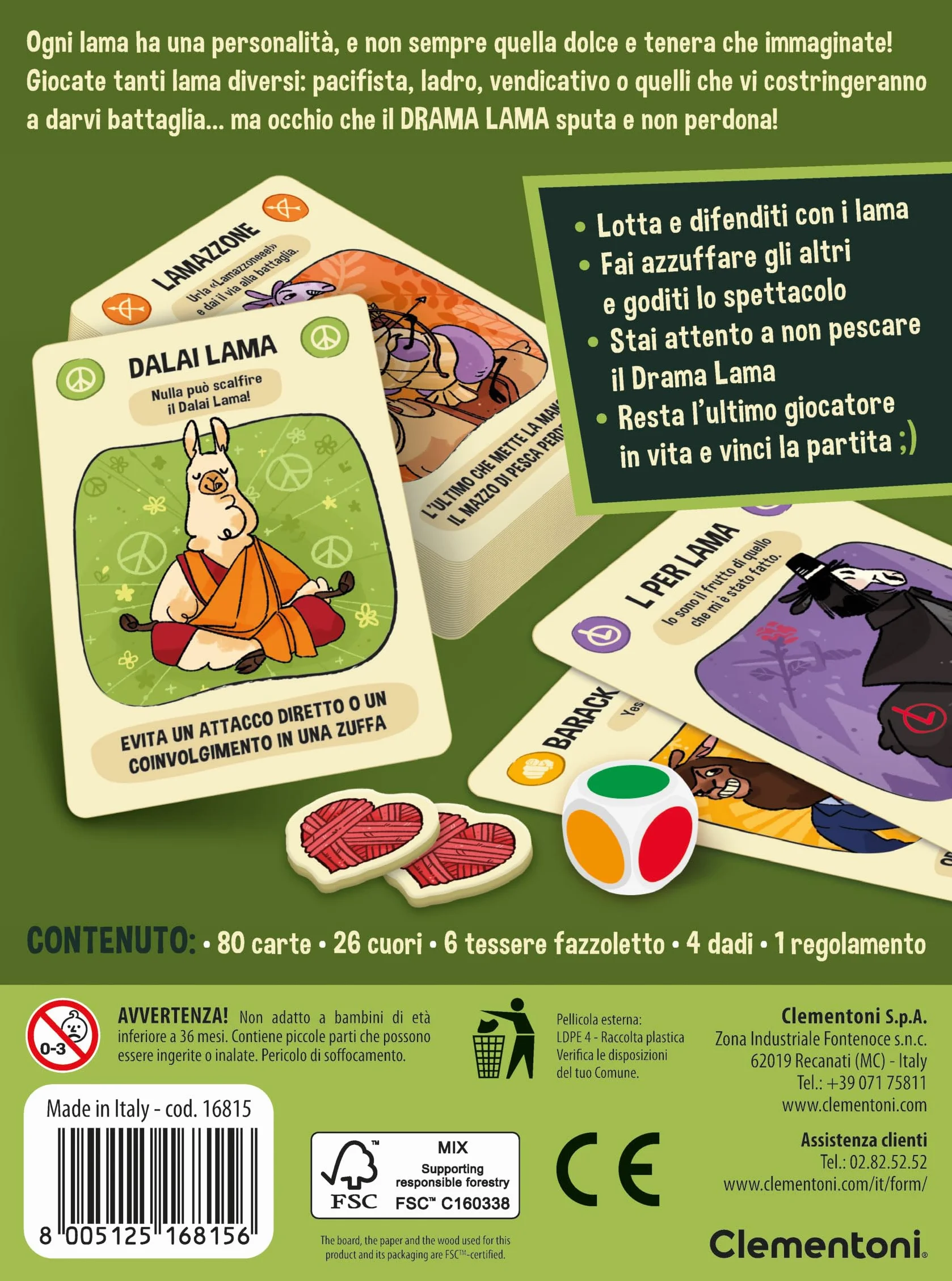 Clementoni Drama Lama Carte Da Gioco Gioco Da Tavolo 10-99 Anni 2-6 Giocatori Italiano Made In Italy