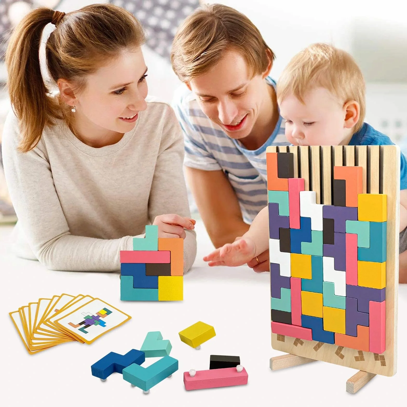 Giochi Intelligenti per Bambini Tetris Tumble Puzzle 3D di Legno Montessori Rompicapo dai 3 Anni