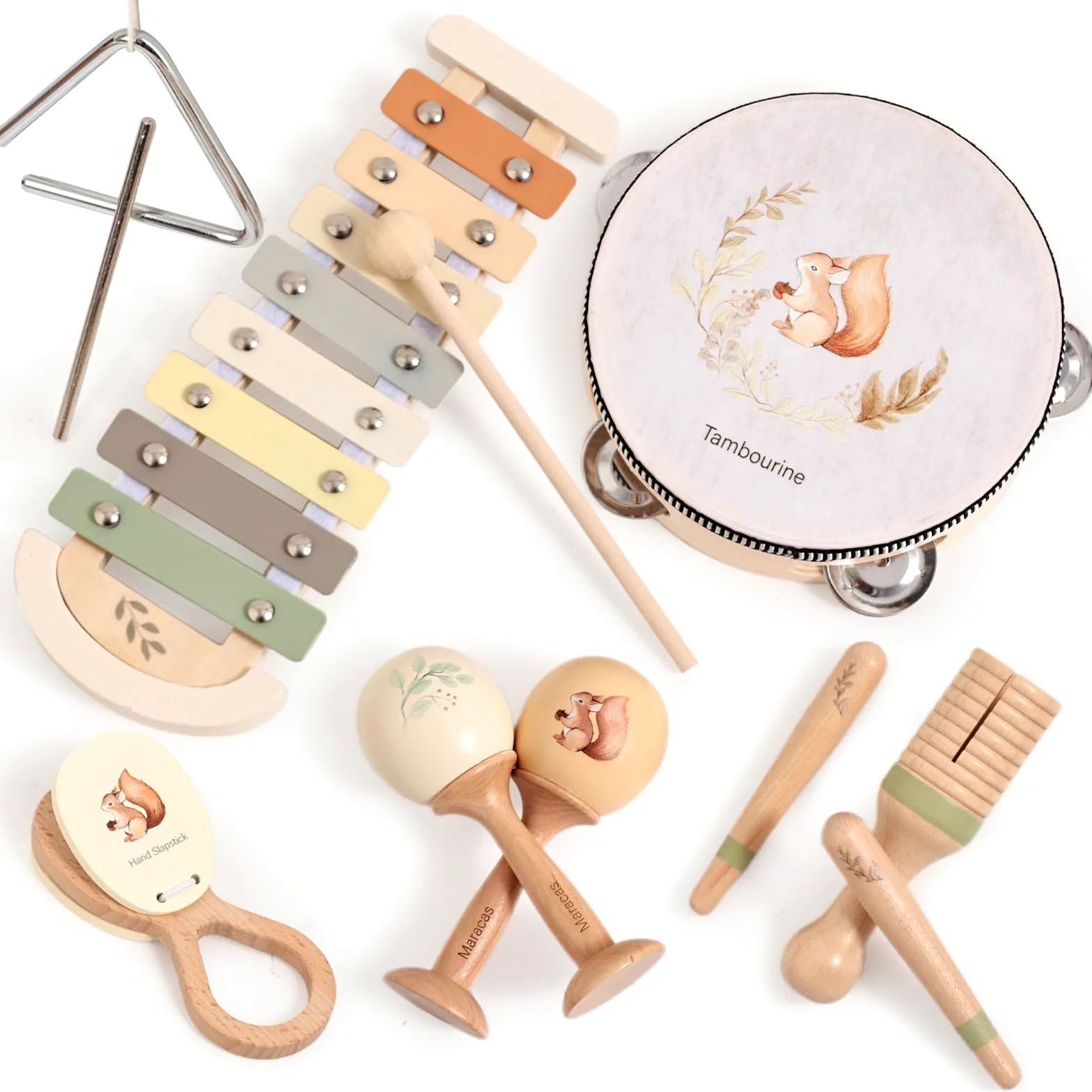 OESSUF Strumenti musicali per bambino a partire da 1 anno, xilofono e tamburello in legno, giocattoli Montessori a partire da 1 2 3 anni