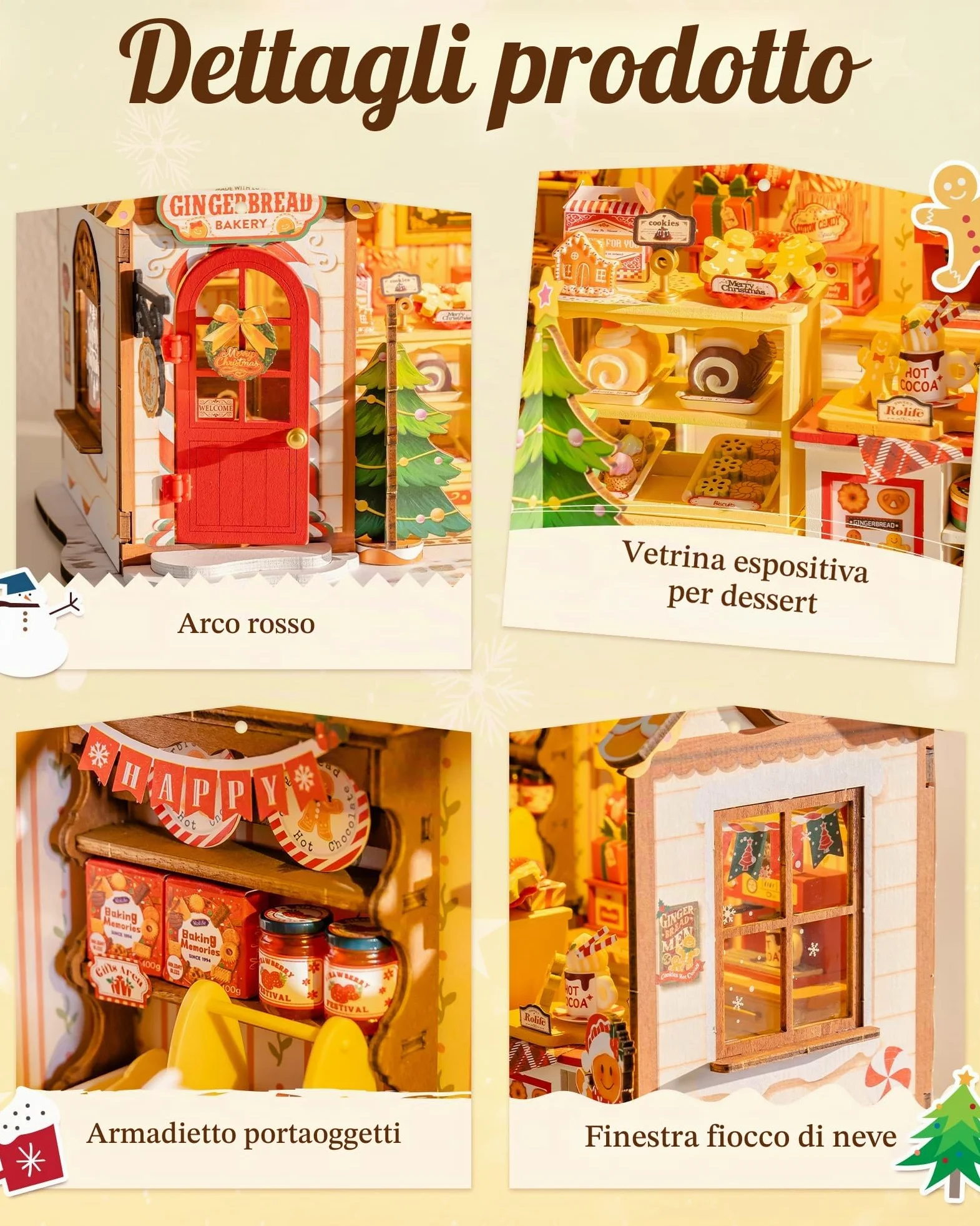 Rolife Casa delle Bambole di Natale Casetta Pan di Zenzero Kit Miniatura Fai-da-te Modello in Legno Decorazione Natalizia Regalo Creativo per Adulti e Ragazzi