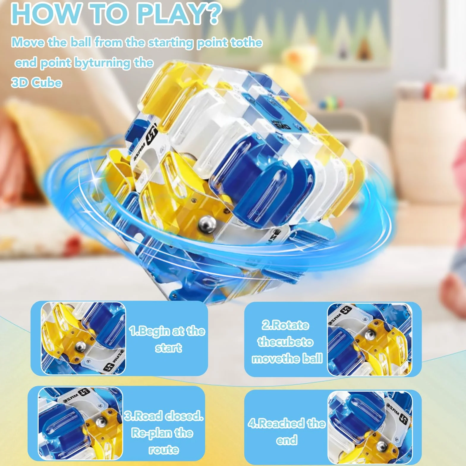 Grande Cubo Labirinto 3D,Labyrinth 3d Puzzle Maze Cube,Giocattolo Labirinto di Biglie 3D,Giocattolo Per Allenare La Consapevolezza Spaziale,Brain Training Logic Game (blu)