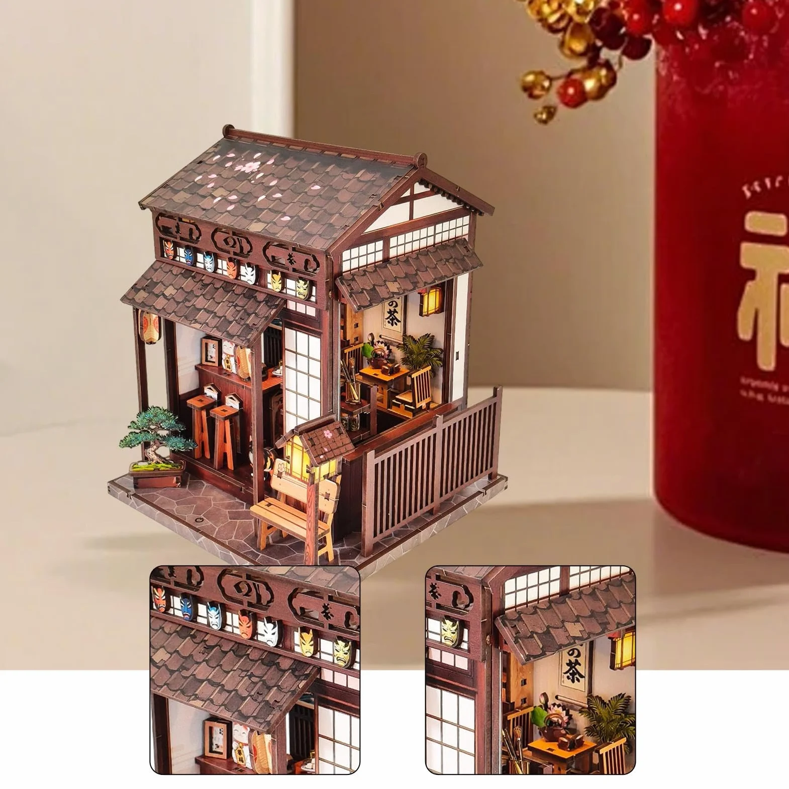 Colcolo Kit per Costruire Una Casetta da tè in Miniatura in Legno, Regalo di Compleanno con Luci a LED, Progetto Creativo Fai-da-Te per Bambini E Adulti.